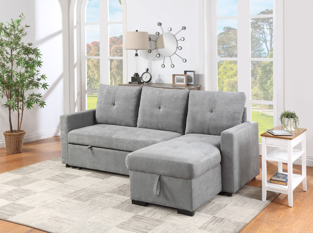 Serenity 87.5" Gray Fabric Reversible Sleeper Sectional Sofa with Storage Chaise