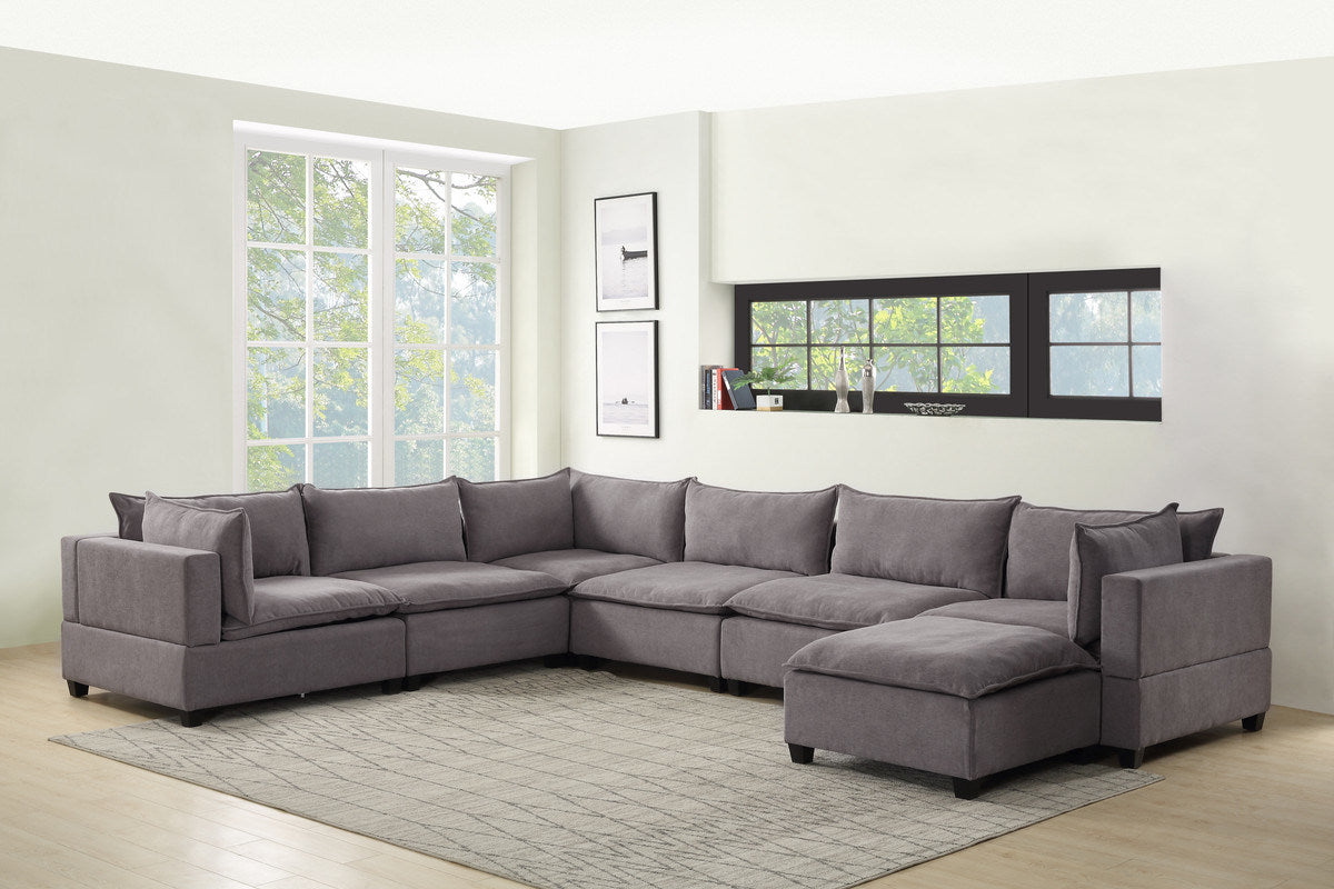 Madison 158" Light Gray Fabric 7 Piece Modular Sectional Sofa Chaise