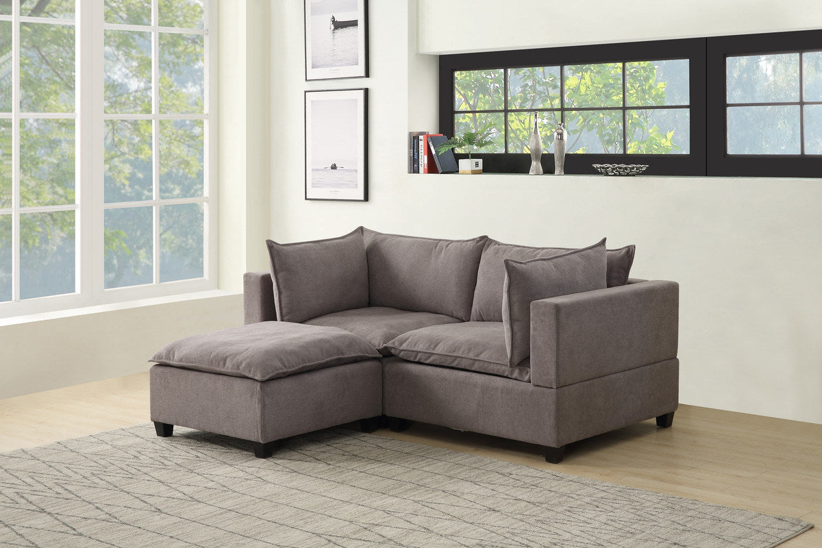 Madison 83.5" Light Gray Fabric Sectional Loveseat Ottoman