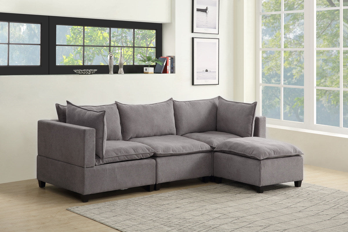 Madison 120.5" Light Gray Fabric Reversible Sectional Sofa Ottoman