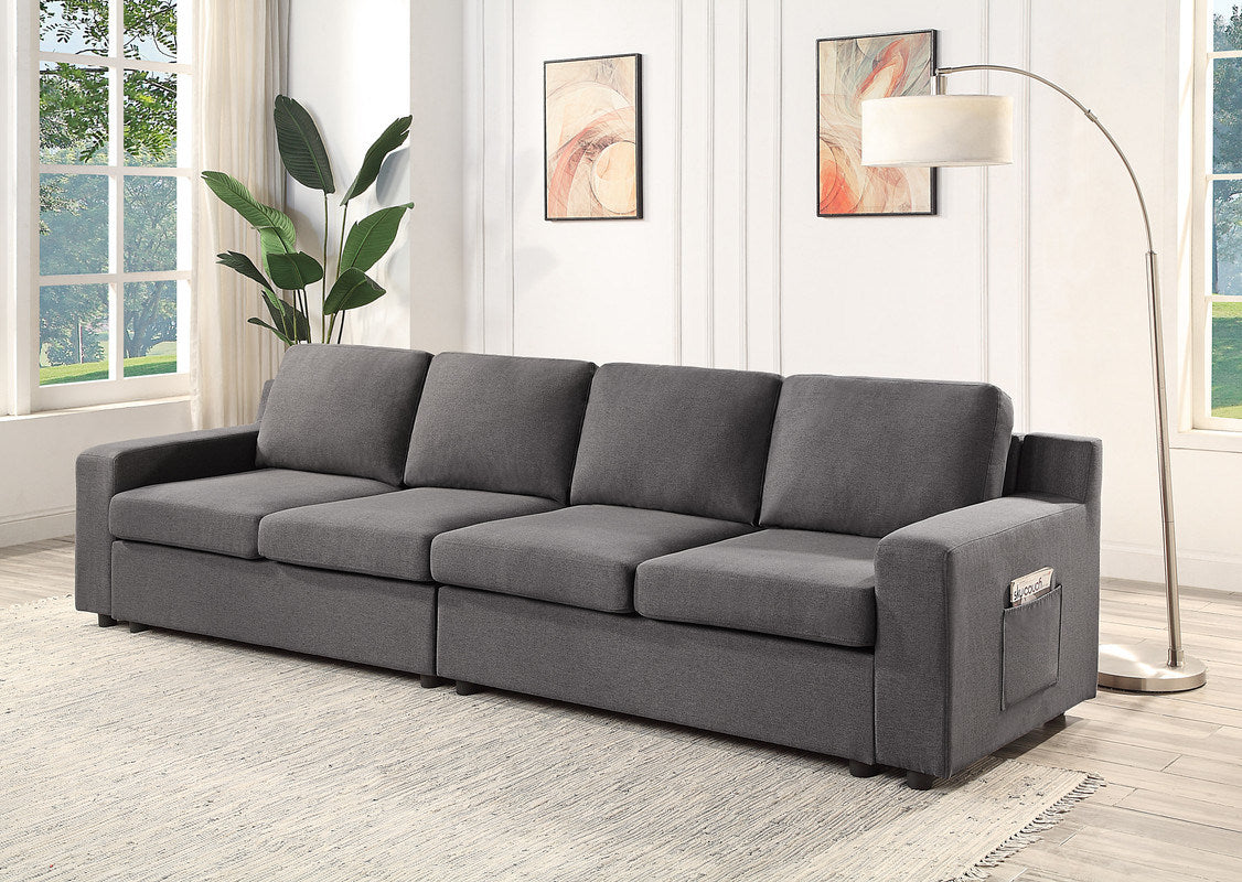 Waylon 119" Gray Linen 4-Seater Sofa with Pockets