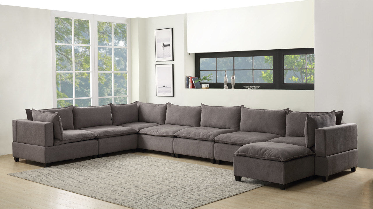 Madison 194" Light Gray Fabric 8 Piece Modular Sectional Sofa Chaise