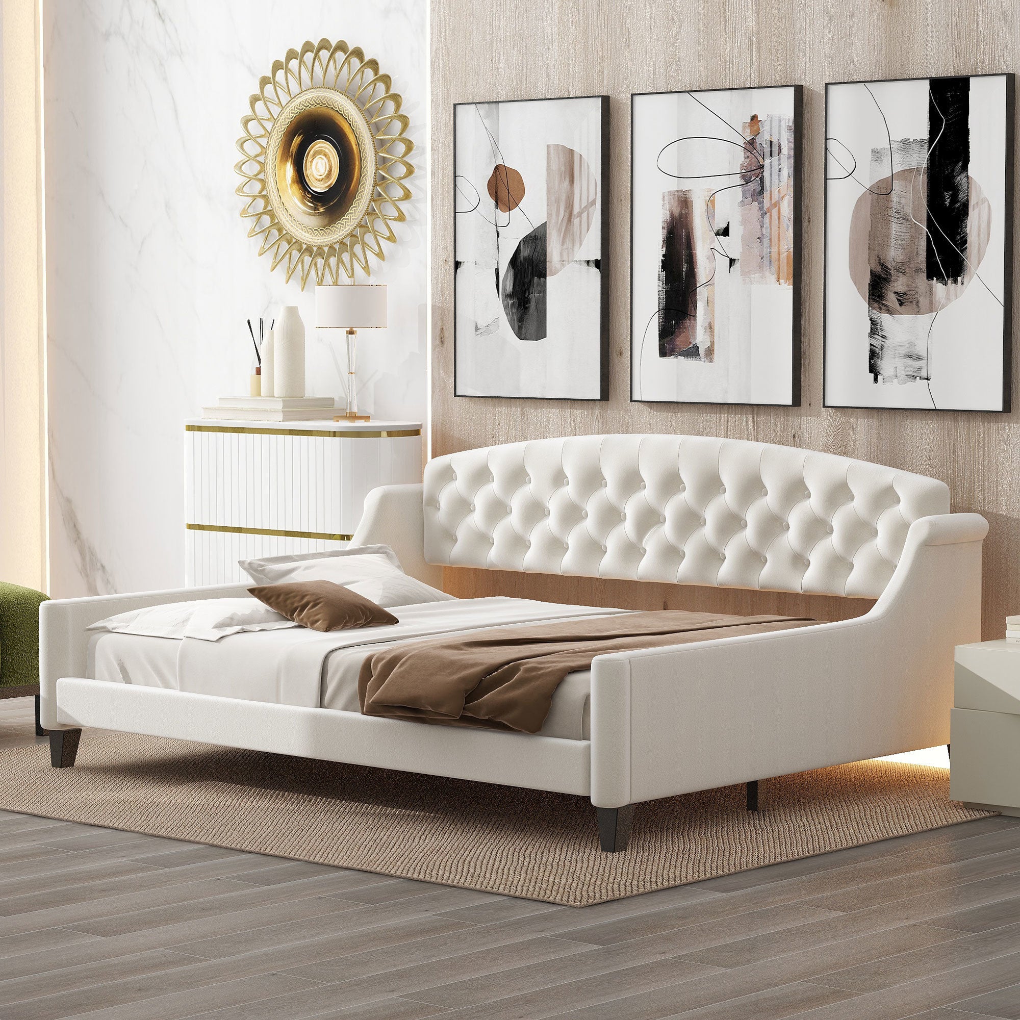 Modern Luxury Tufted Button Daybed, Full, Beige(Old SKU: SM001009AAE)