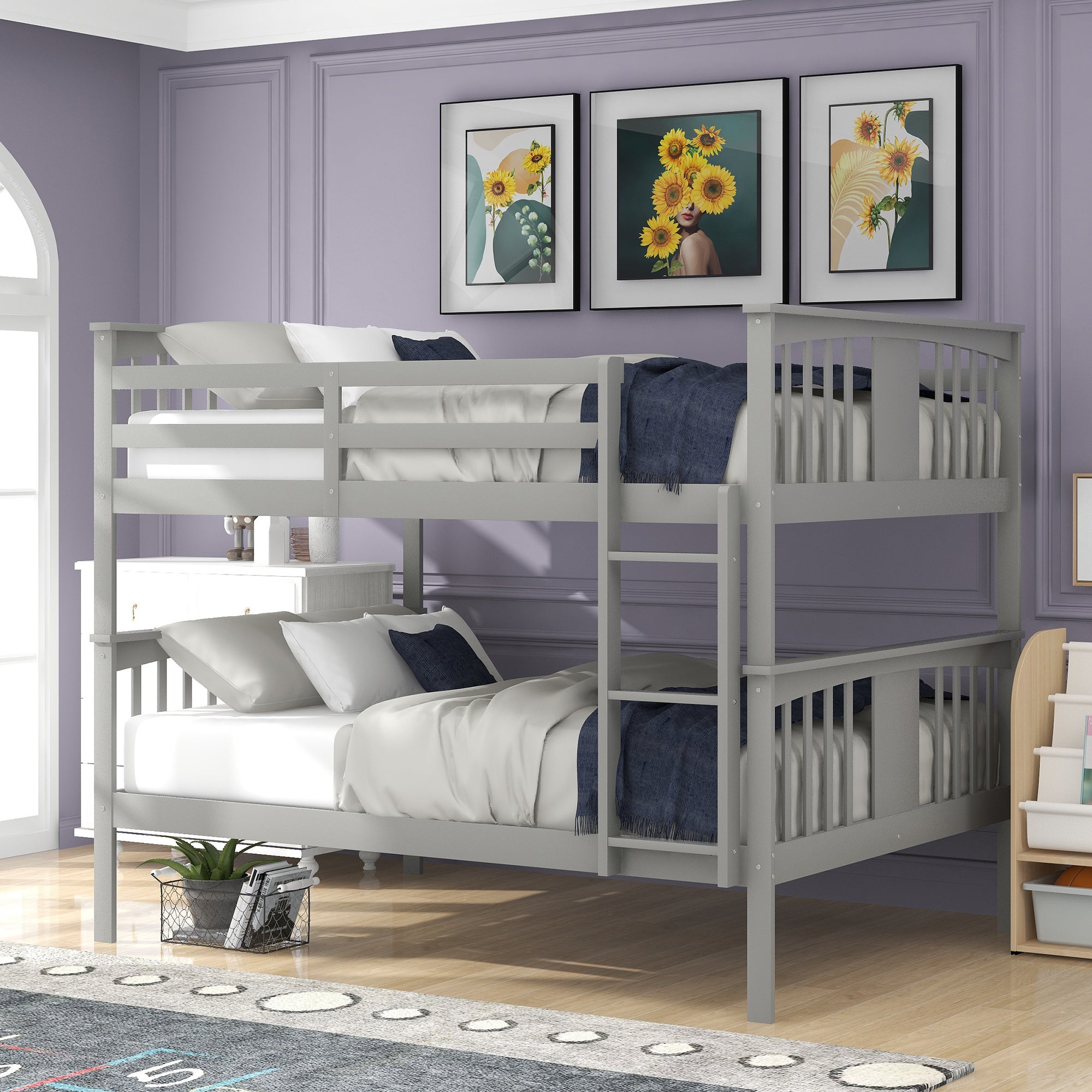 Full over Full Bunk Bed with Ladder for Bedroom, Guest Room Furniture-Gray(OLD SKU :LP000203AAE)