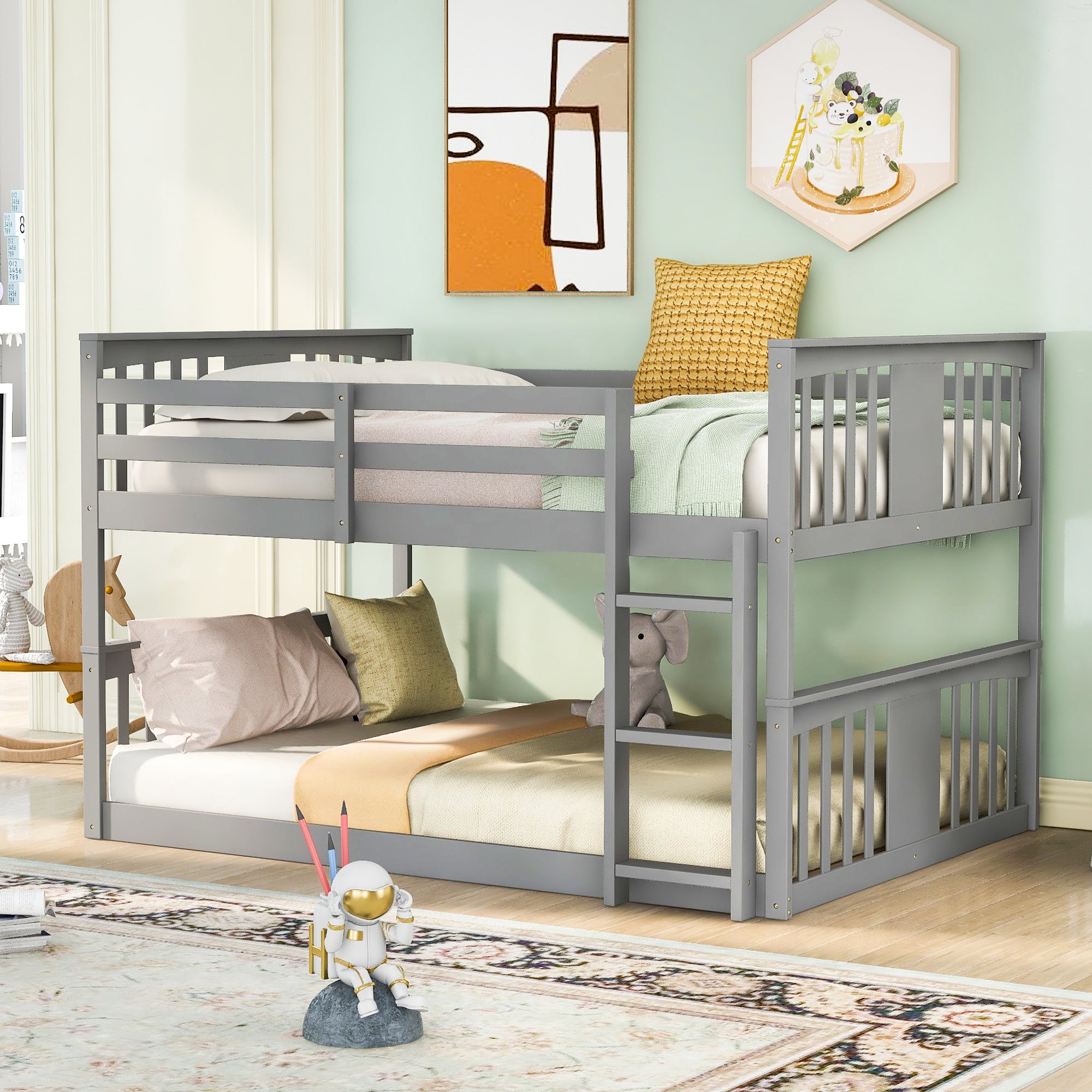 Full Over Full Bunk Bed with Ladder, Gray (Old SKU :LP000207AAE)