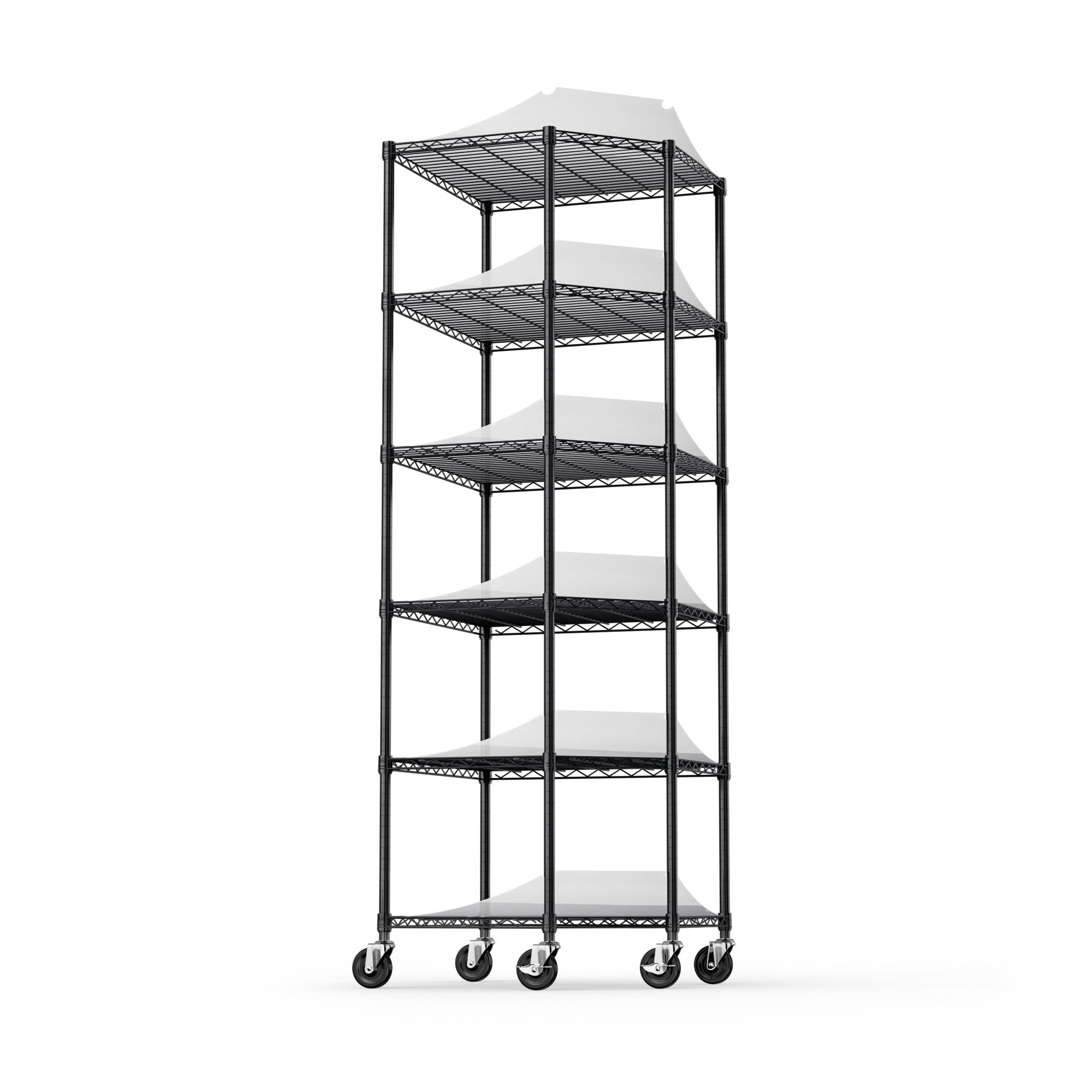 6 Tier Shelf Corner Wire Shelf Rack Pentagonal Shelves with Wheels Adjustable Metal Heavy Duty Free Standing Corner Storage Display Chrome Rack for Bathroom, Living Room, Kitchen - Black