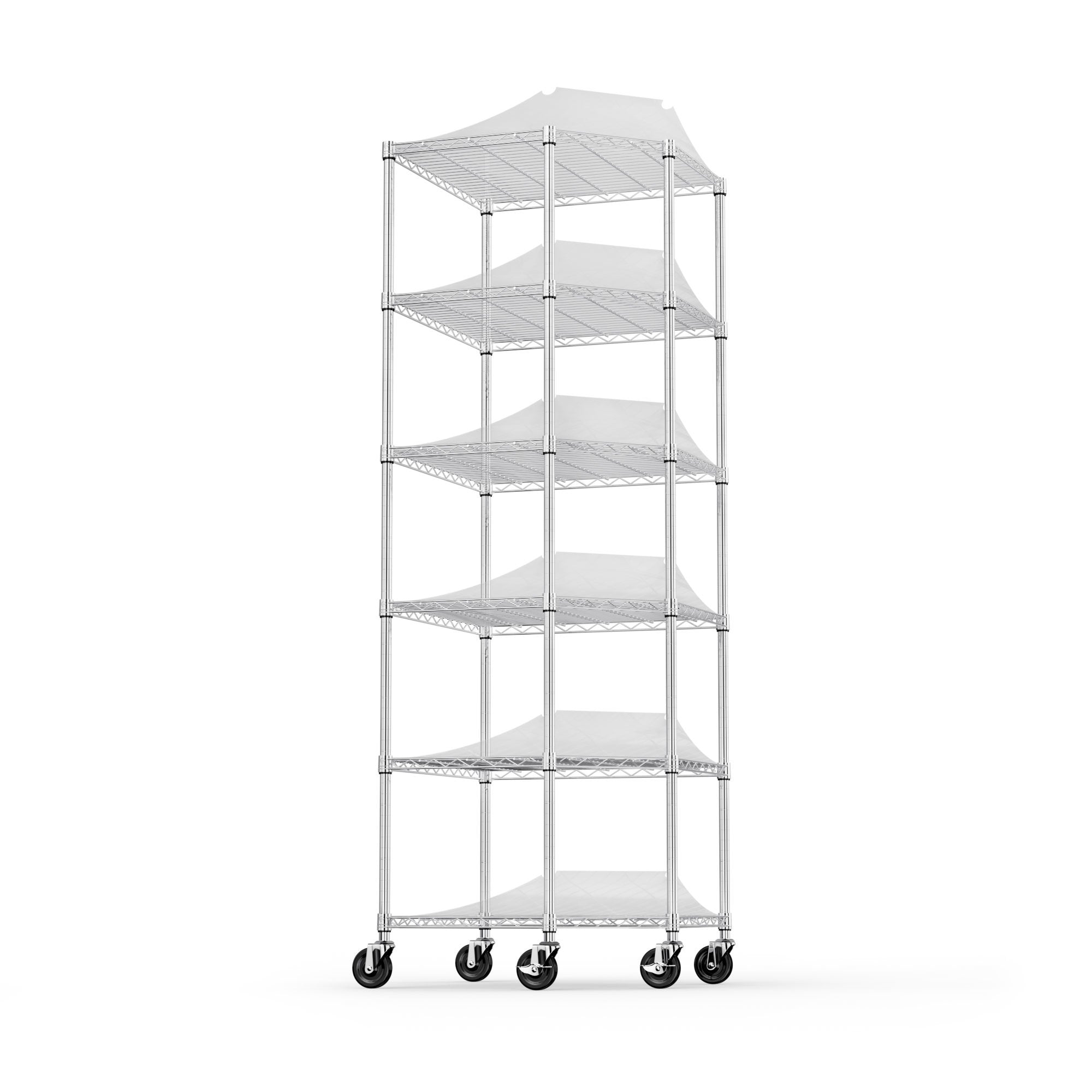 6 Tier Shelf Corner Wire Shelf Rack Pentagonal Shelves with Wheels Adjustable Metal Heavy Duty Free Standing Corner Storage Display Chrome Rack for Bathroom, Living Room, Kitchen - Chrome