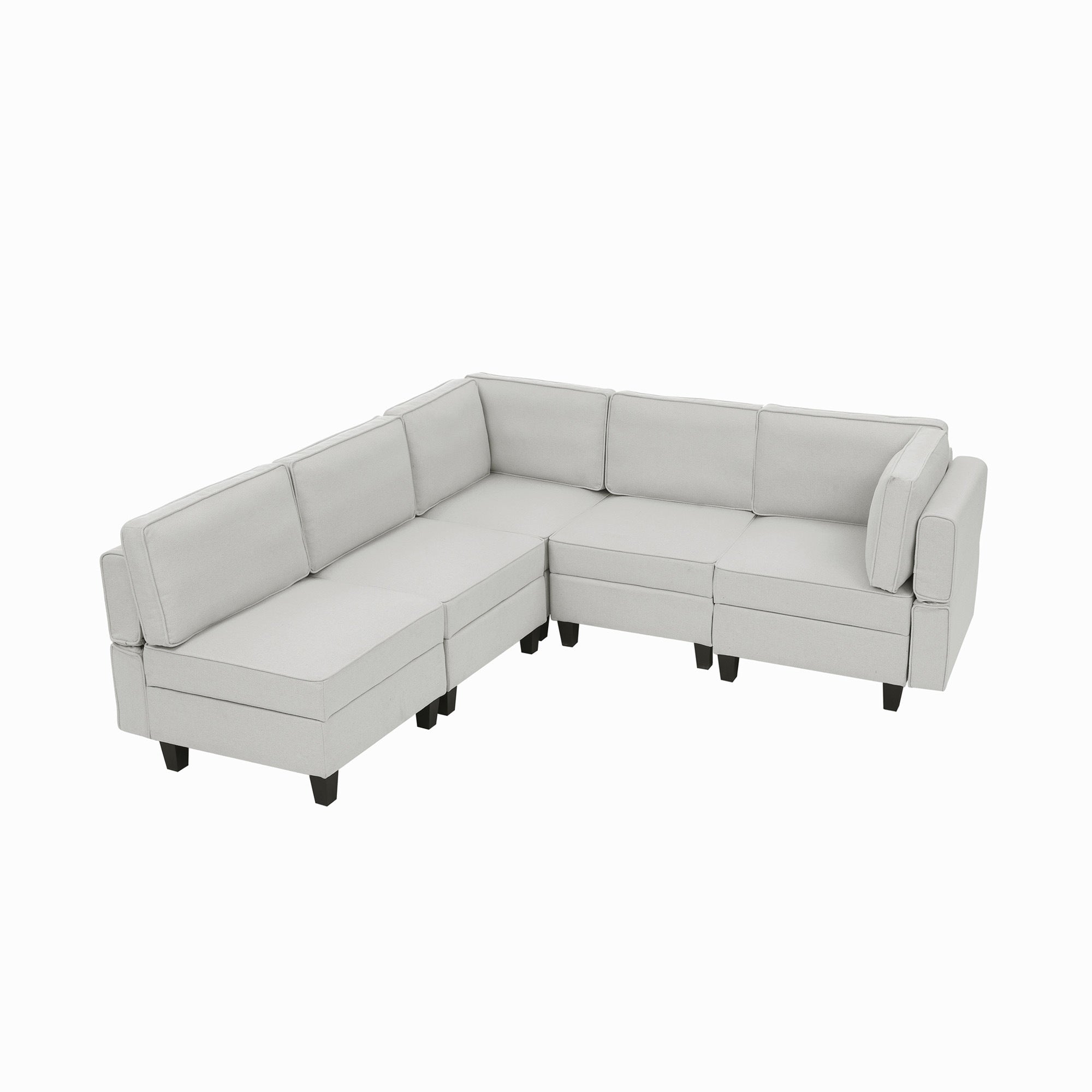 5 seats Linen Modular Sectional Sofa, U Shaped Couch with Adjustable Armrests and Backrests, Reversible Sofa Bed with Storage Seats for Living Room, Apartment, Grey white