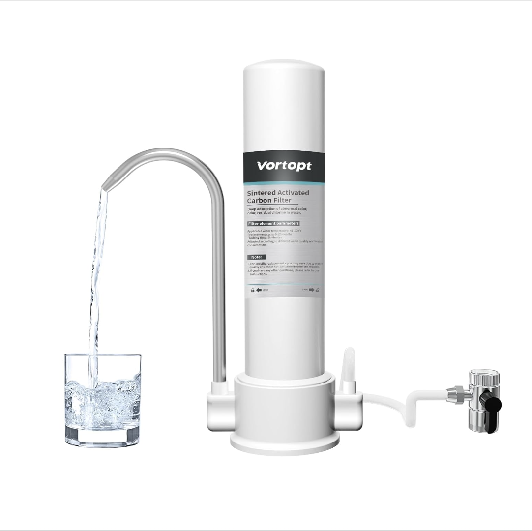 Countertop Water Filtration System - Faucet Water Filter for Sink - Water Purifier for Kitchen - Reduces Chlorine, Heavy Metals, Bad Odors - F8 - Includes 1 Filter