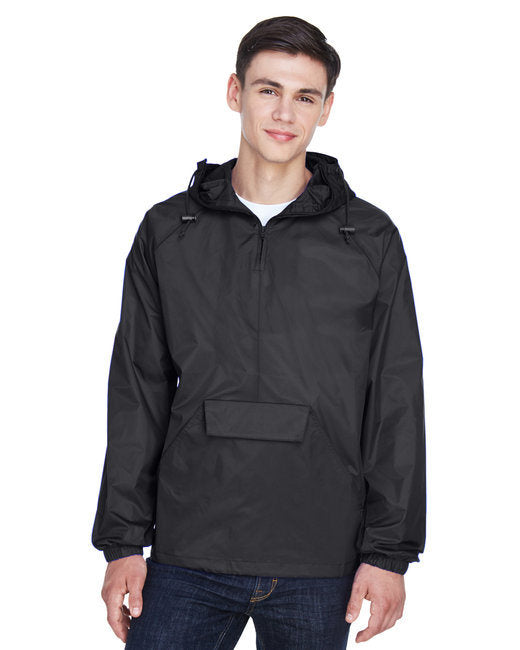 UltraClub 8925 Adult Quarter-Zip Hooded Pullover Pack-Away Jacket