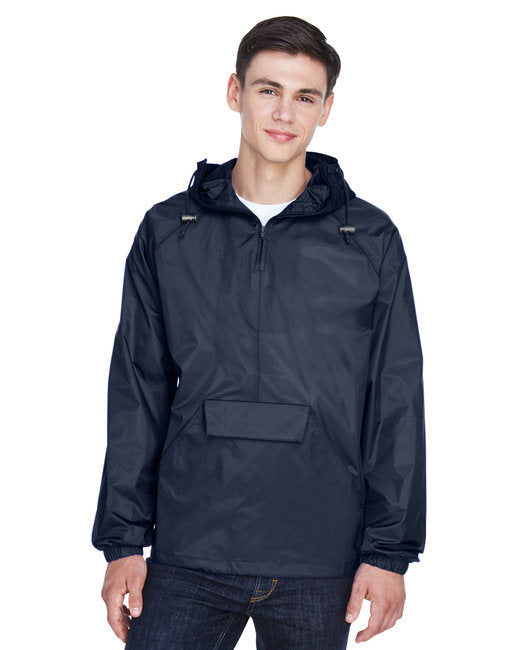 UltraClub 8925 Adult Quarter-Zip Hooded Pullover Pack-Away Jacket