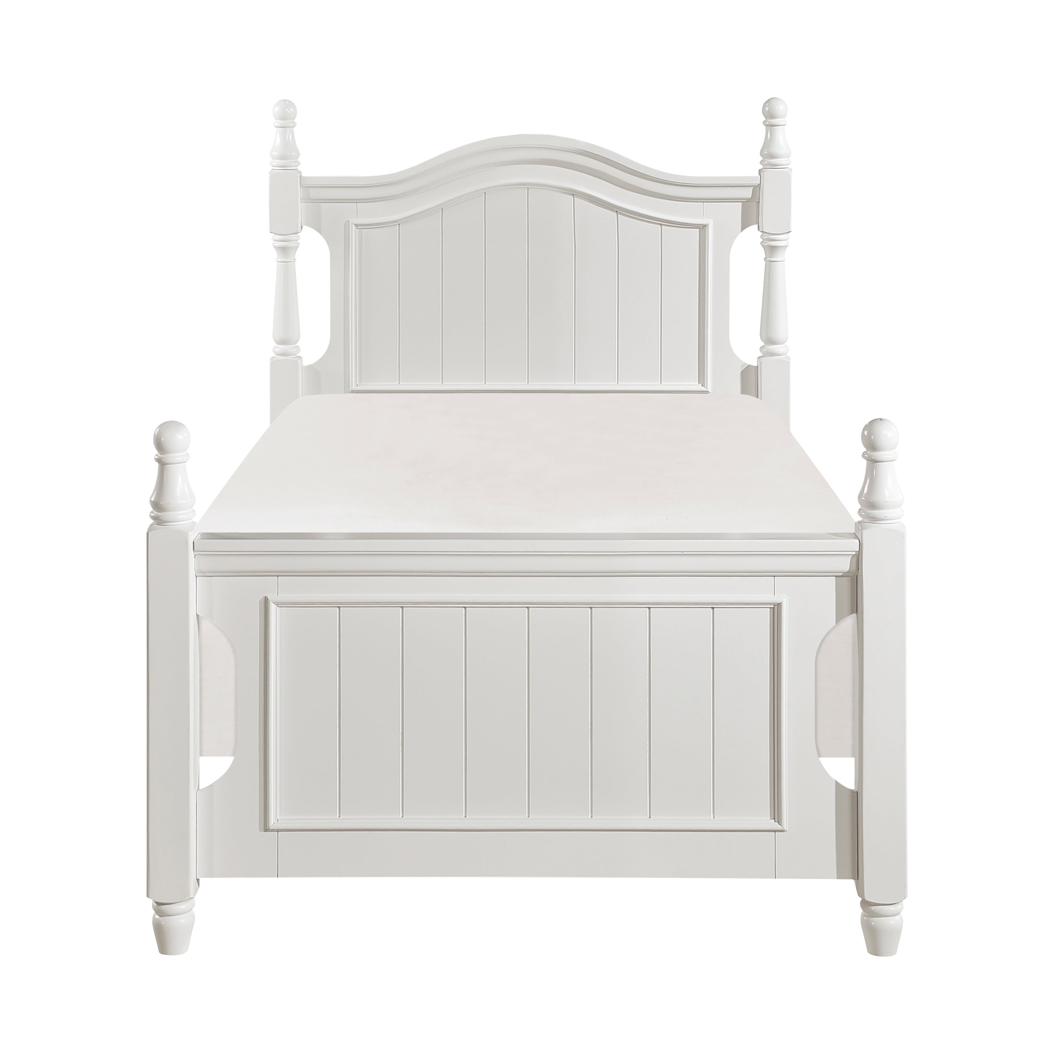 Classic White Finish 1pc Twin Size Poster Bed Wooden Traditional Bedroom Furniture Unique Style Headboard Footboard