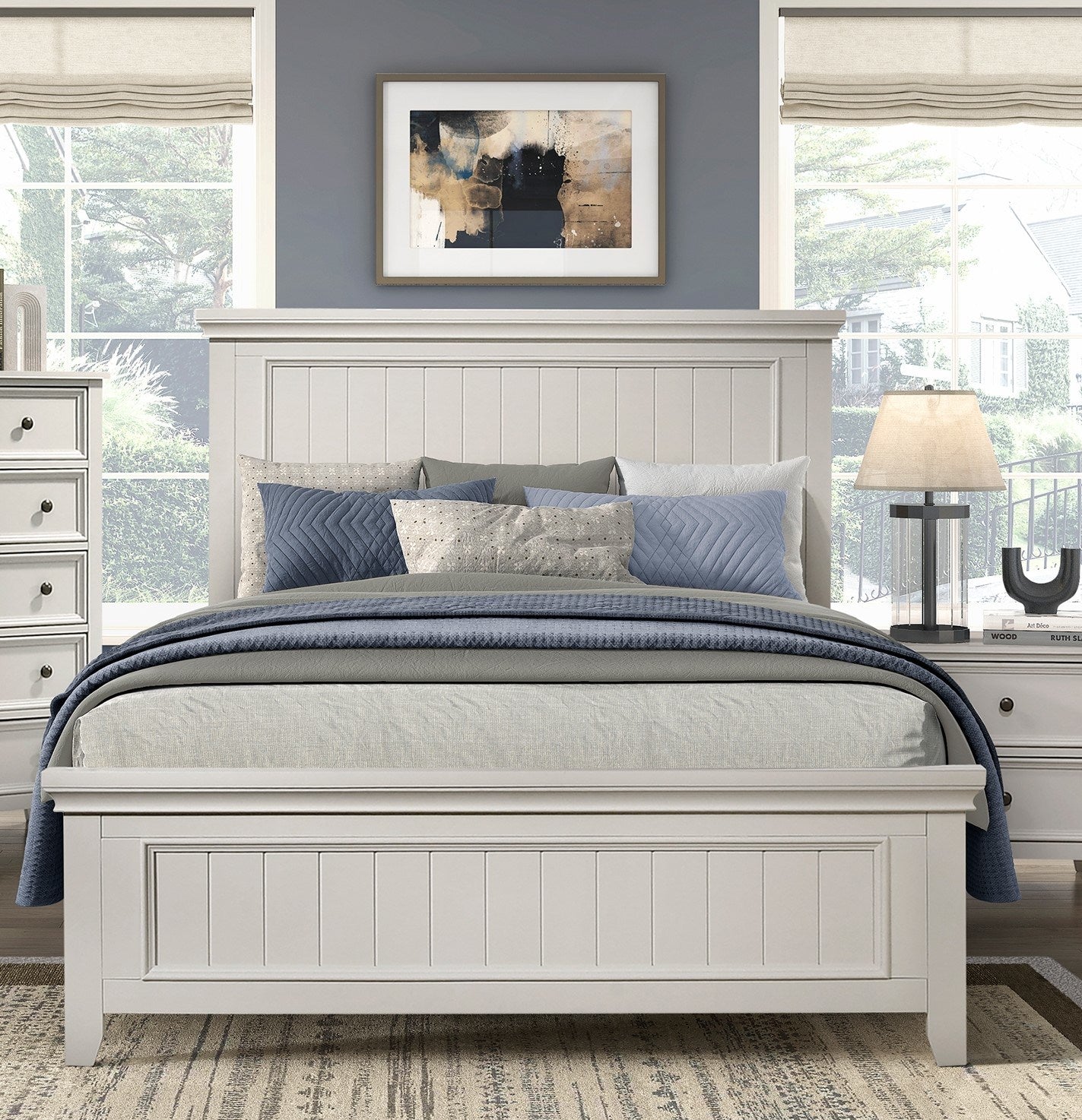 Farmhouse Style Full Size Panel Bed 1pc Classic White Finish Modern Bedroom Wooden Furniture