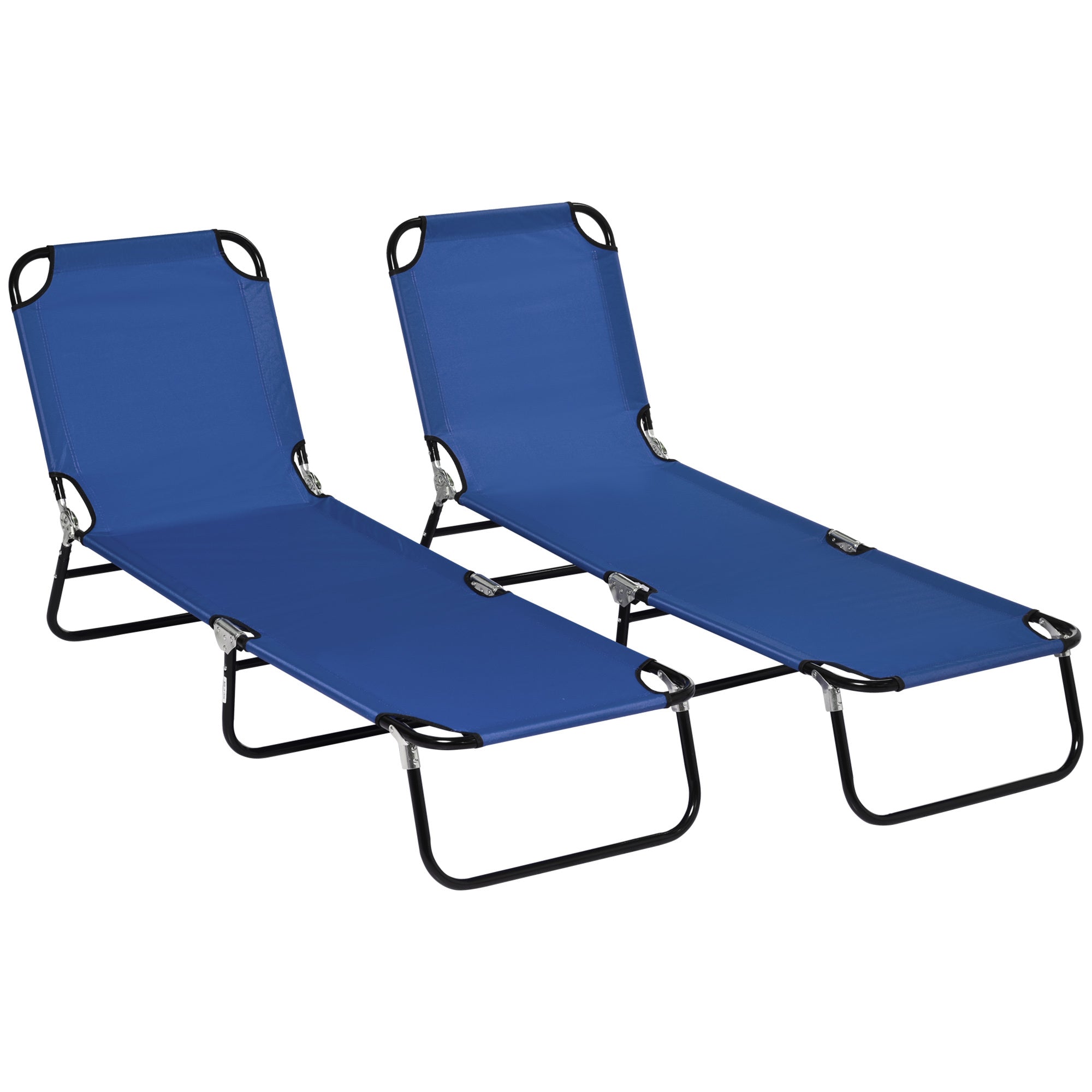 Outsunny 2 Piece Folding Chaise Lounge Pool Chairs, Outdoor Sun Tanning Chairs with 5-Level Reclining Back, Steel Frame for Beach, Yard, Patio, Blue