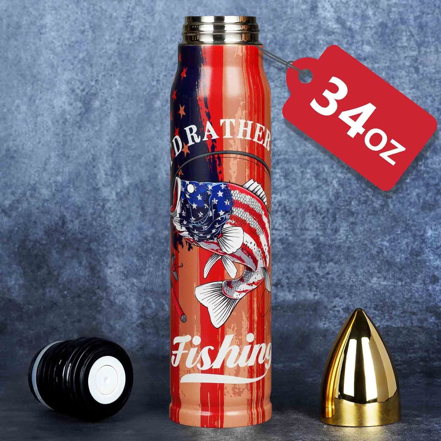 I'D Rather Be Fishing USA Flag Bullet Tumbler Fishing Gifts for Men Dad Him