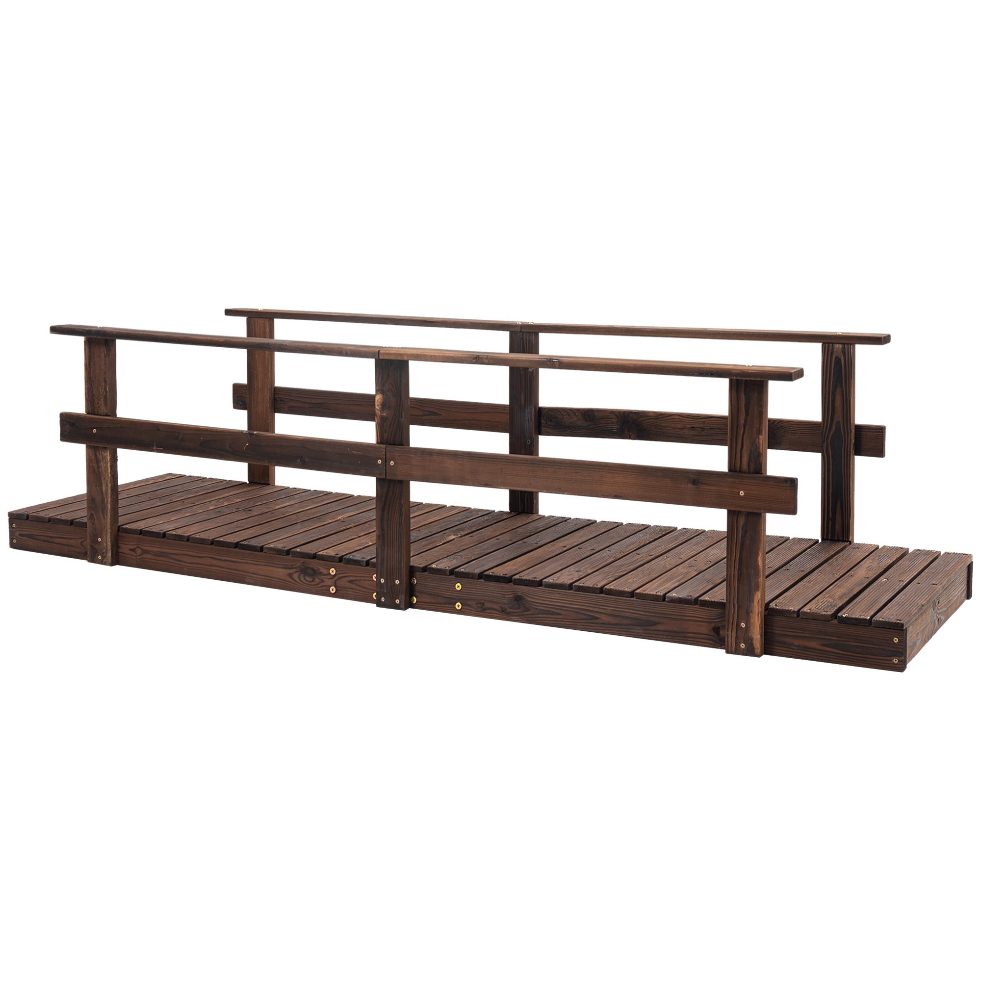 Outsunny 7' Wooden Garden Bridge with Safety Rails, Backyard Footbridge for Ponds, Creeks, Streams, Stained Finish