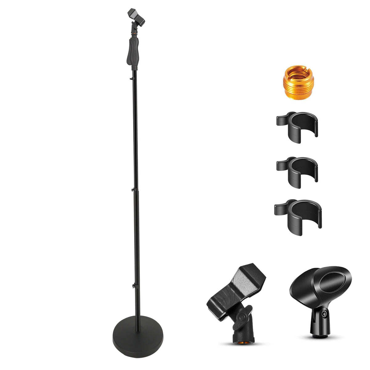 5Core Universal Microphone Stand Height Adjustable 35 to 57" Round Base Floor Mic Holder Metal Build - MS RBL HND CLCH