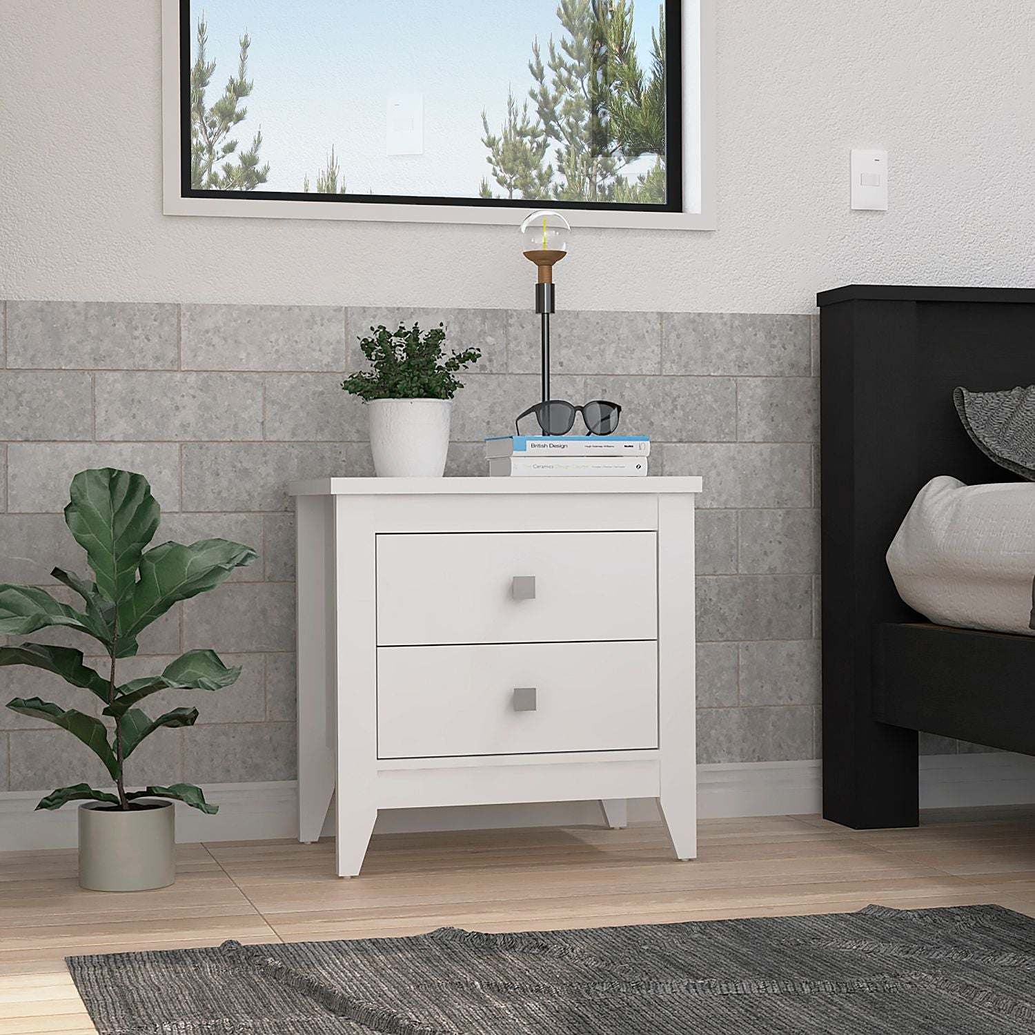 DEPOT E-SHOP Oasis Nightstand, Two Drawers, Four Legs, Superior Top, White