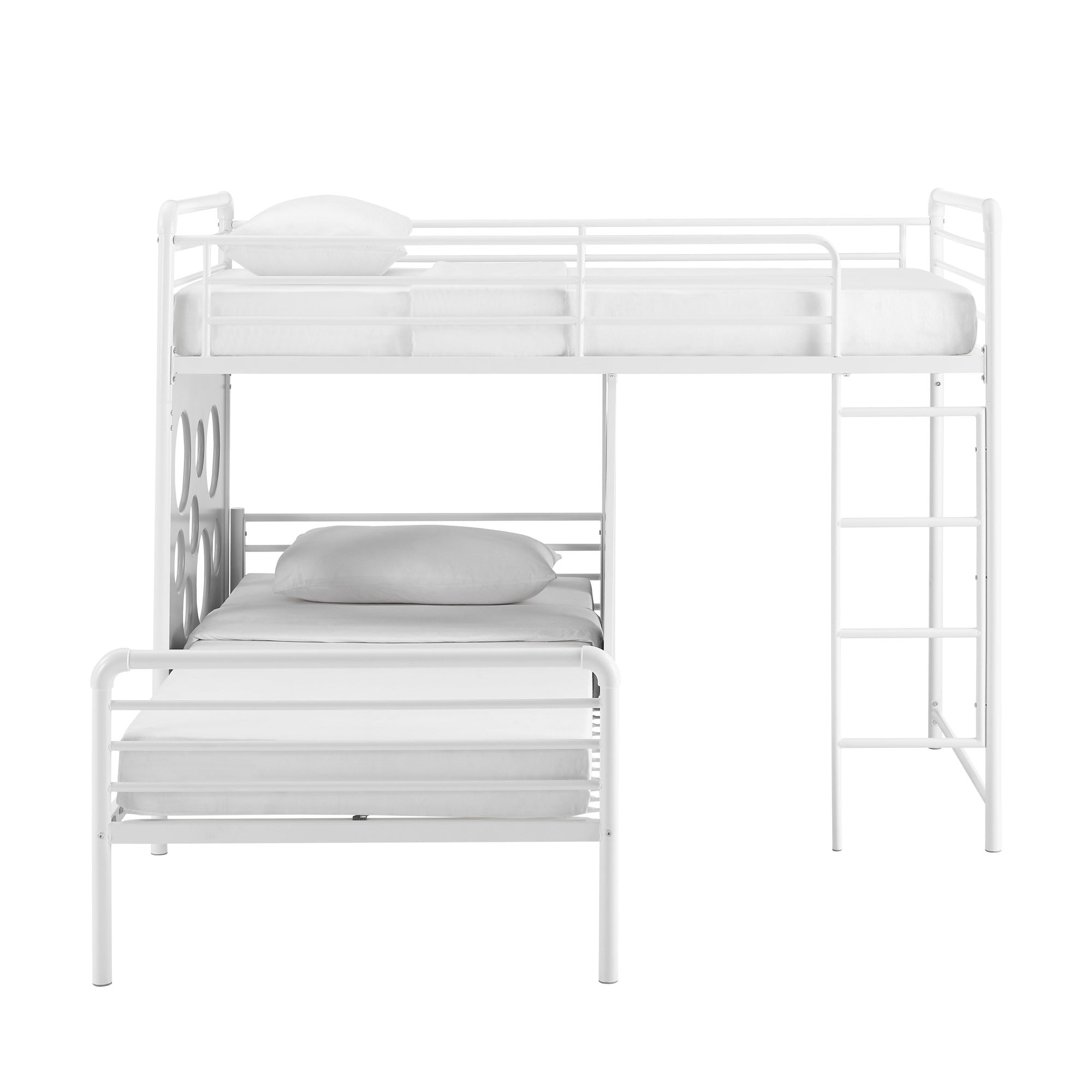 Modern Geo Cutout Colorful Twin L-Shaped Bunk Bed – White / Cool Grey