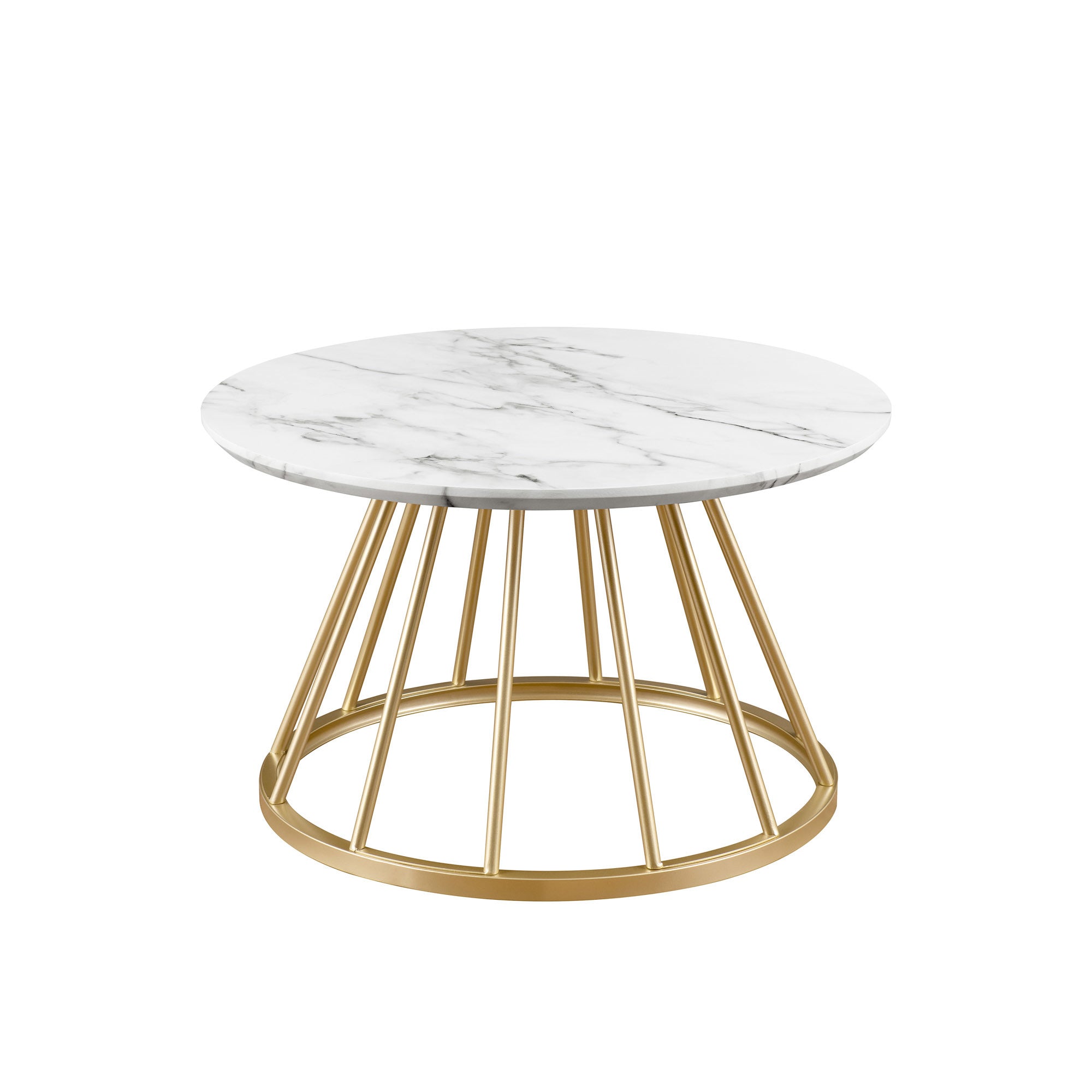 Modern Round Coffee Table with Metal Base – White Marble / Gold