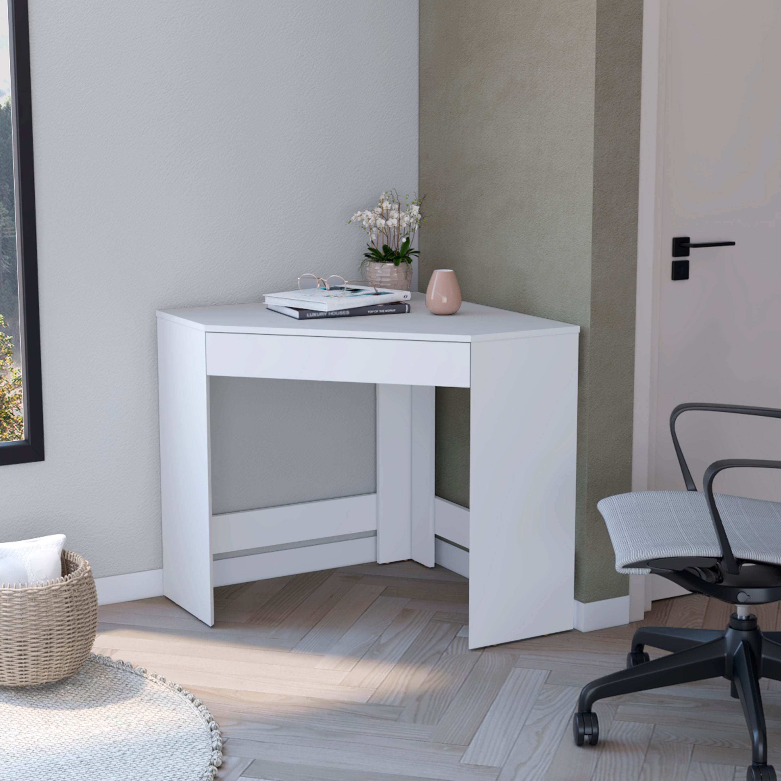 White Spacious Drawer Corner Desk