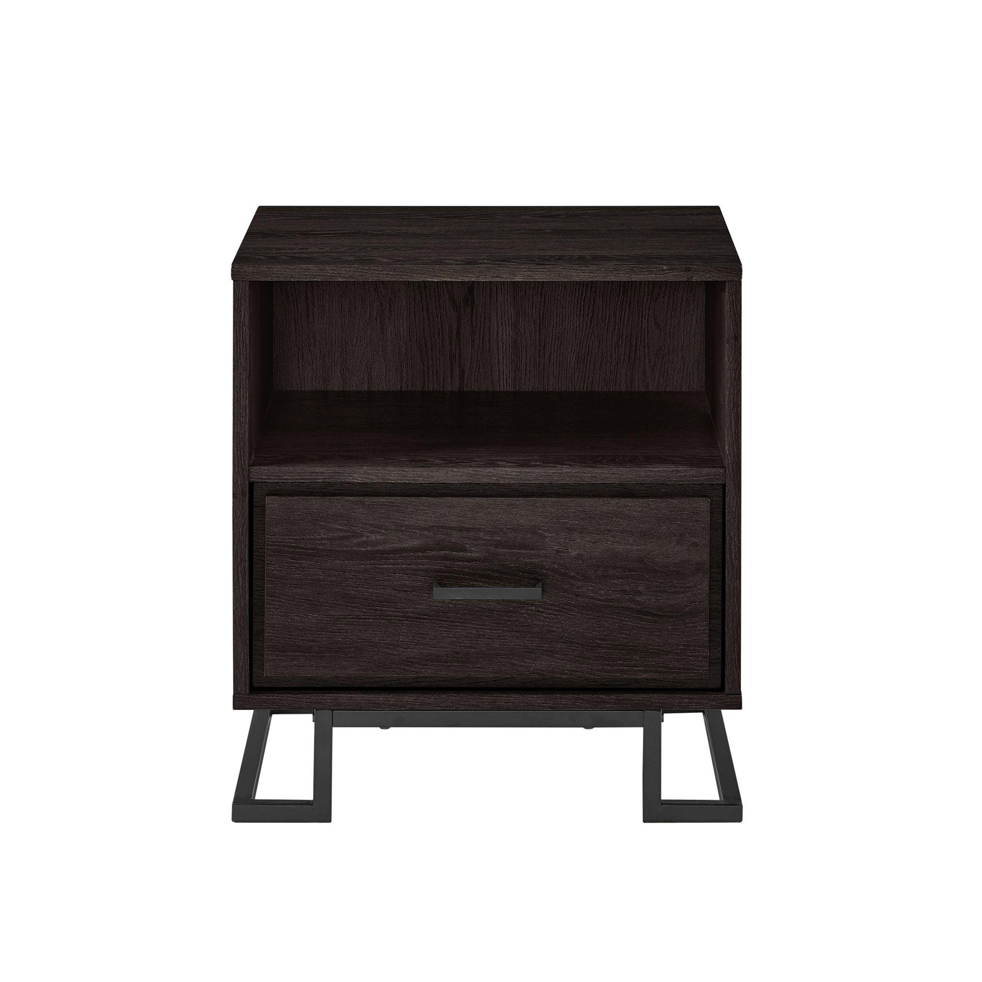 Contemporary Metal and Wood 1-Drawer Nightstand – Charcoal