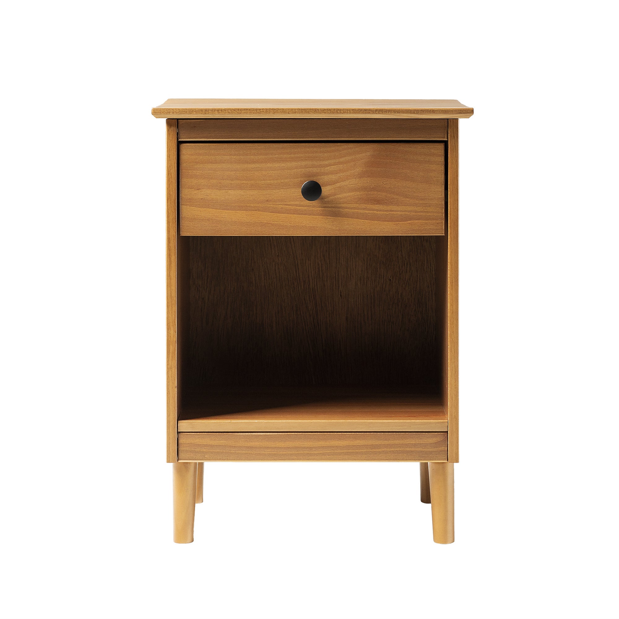 Classic 1-Drawer Solid Wood Nightstand with Cubby - Caramel