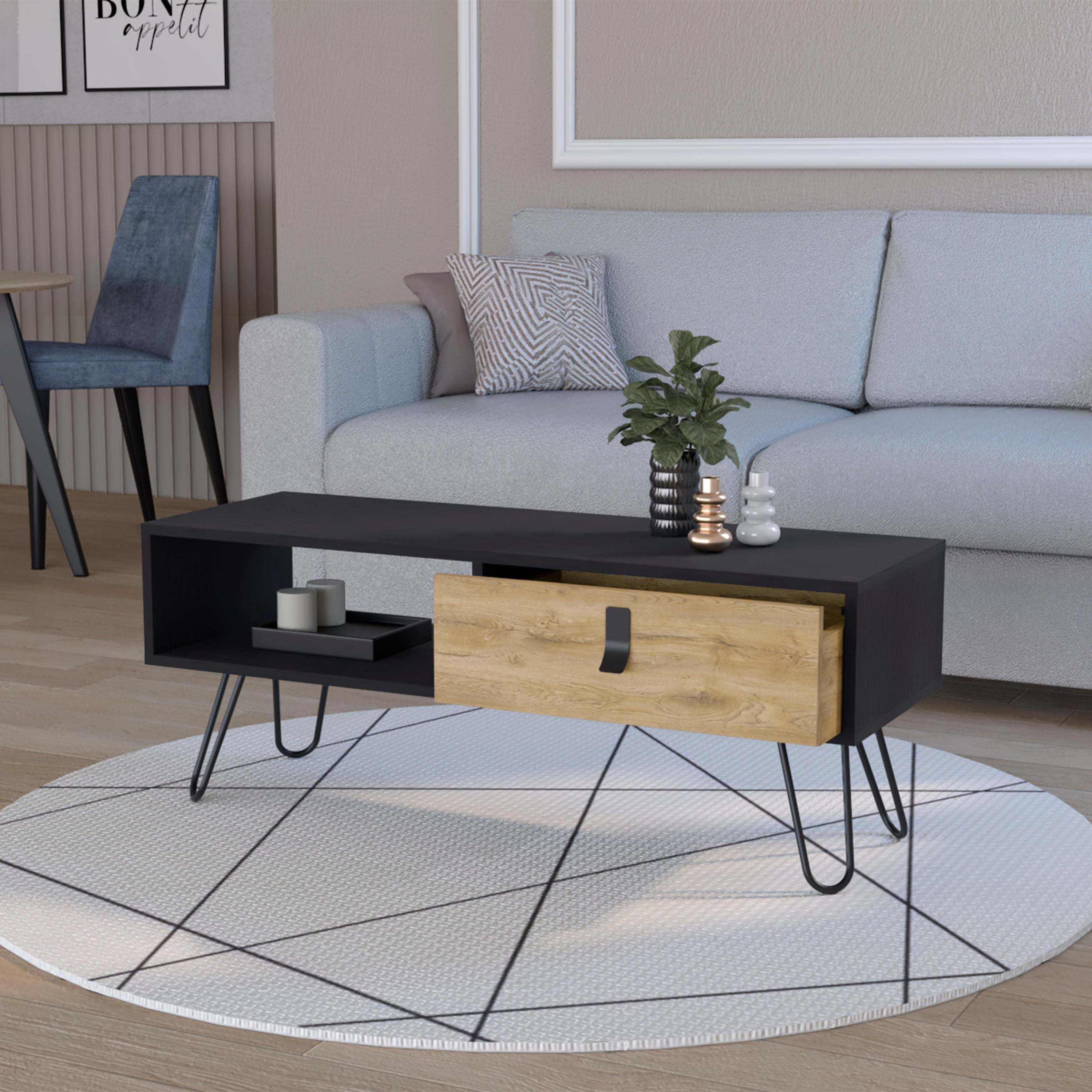 Black and Macadamia Hairpin Legs Coffee Table