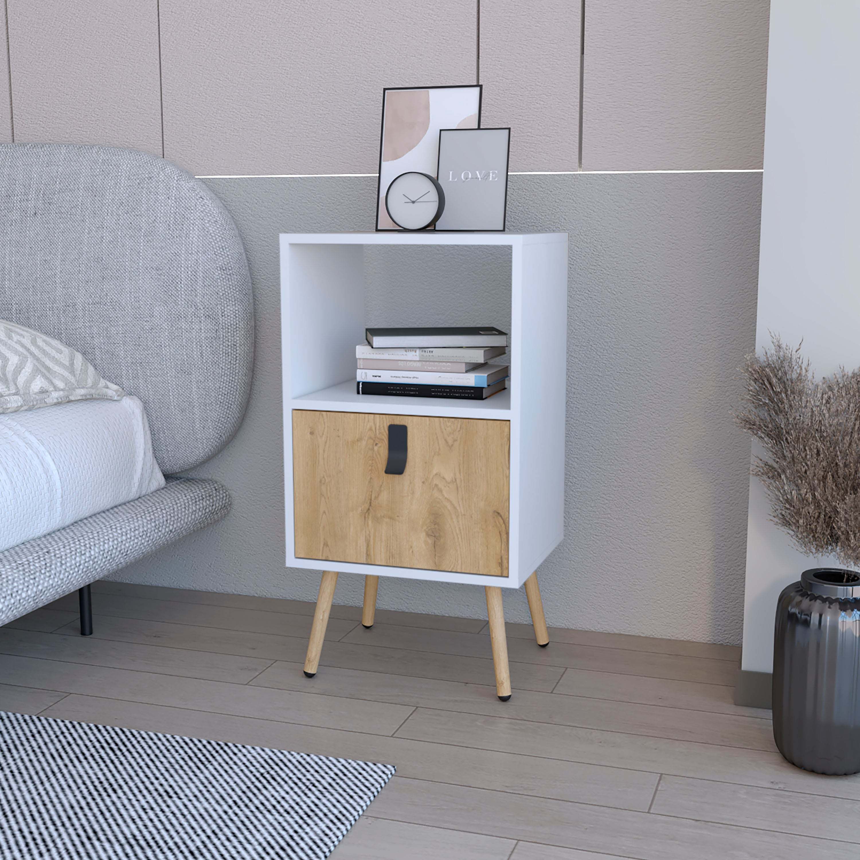 White and Macadamia Open Shelf Tall Nightstand