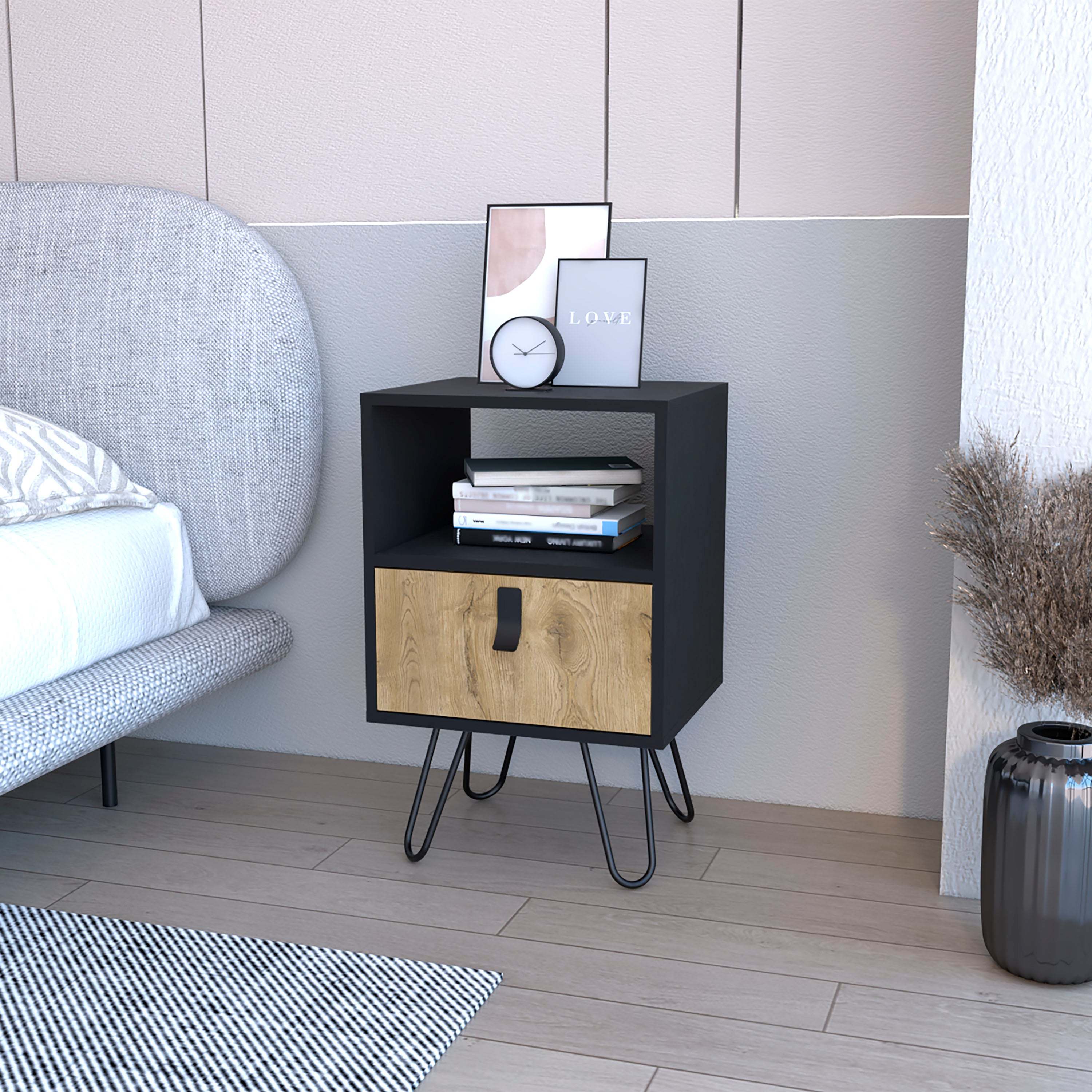 Black and Macadamia Hairpin Legs Nightstand