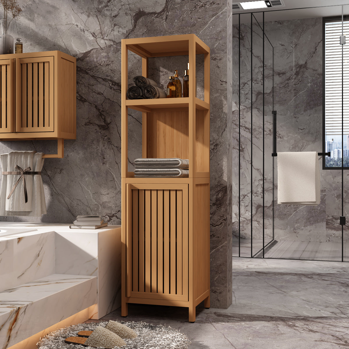 Large capacity multifunctional bamboo storage cabinet furniture for bathroom and living room