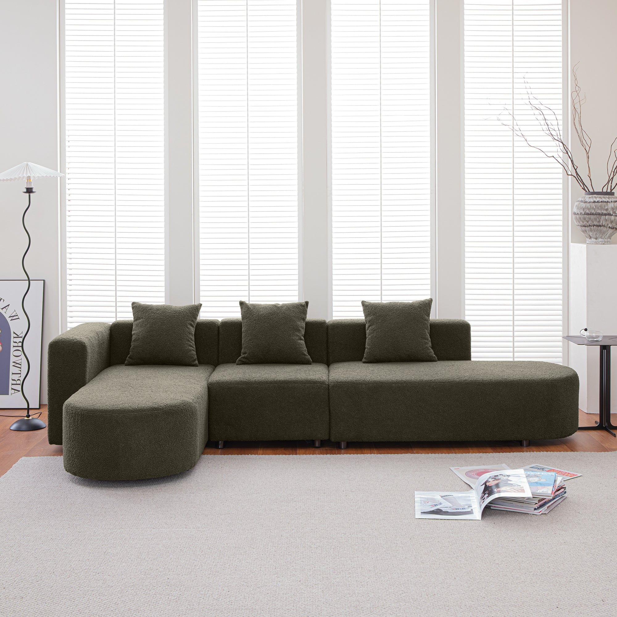 [VIDEO] provided]Modern L shape boucle Sofa with curved seat (facing left)