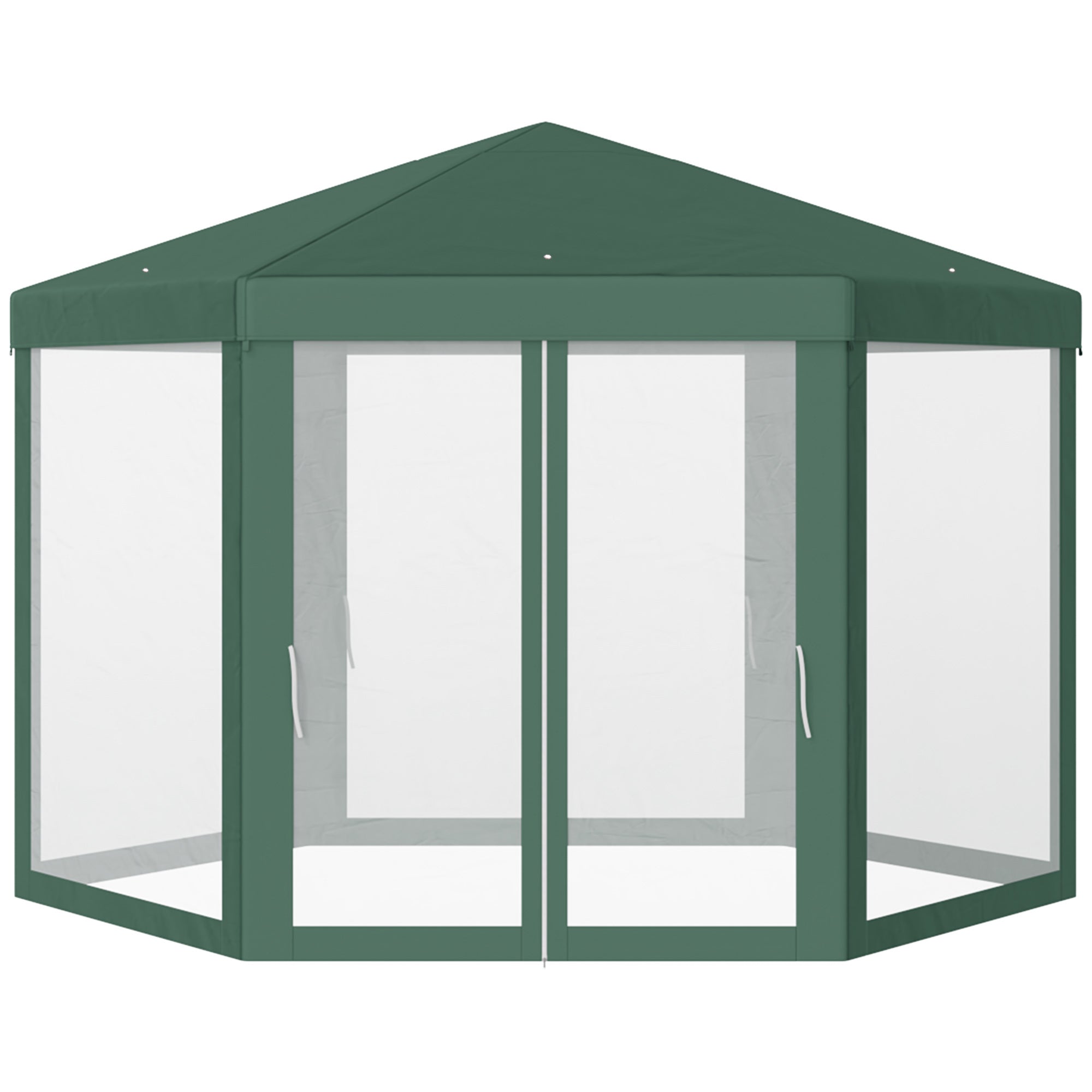 Outsunny 13' x 11' Canopy Tent, Sun Shelter with Protective Mesh Screen Walls, Hexagon Outdoor Tent for Parties, Green