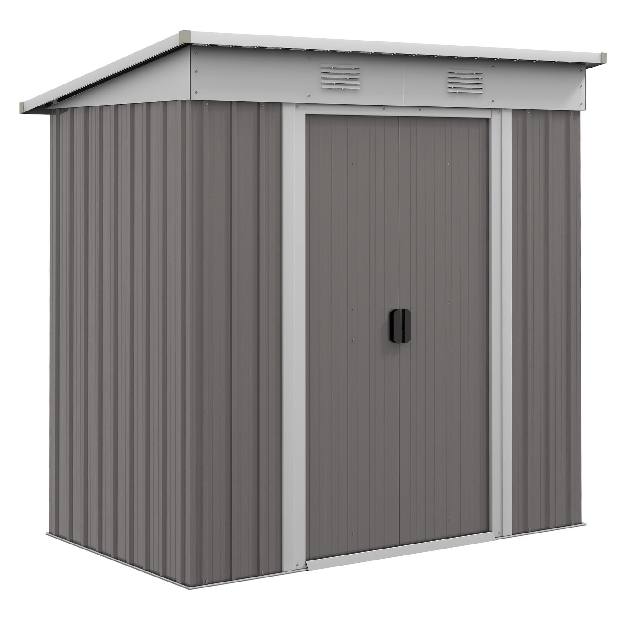 Outsunny 6' x 4' Metal Lean to Garden Shed, Outdoor Storage Shed, Garden Tool House with Double Sliding Doors, 2 Air Vents for Backyard, Patio, Lawn, Gray