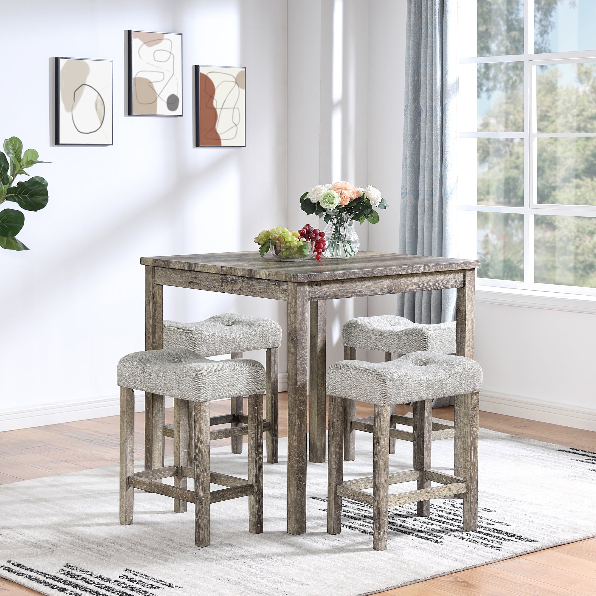 Dining Table, Bar Table and Chairs Set, 5 Piece Dining Table Set, Industrial Breakfast Table Set, for Living Room, Dining Room, Game Room, old sku W1781110638