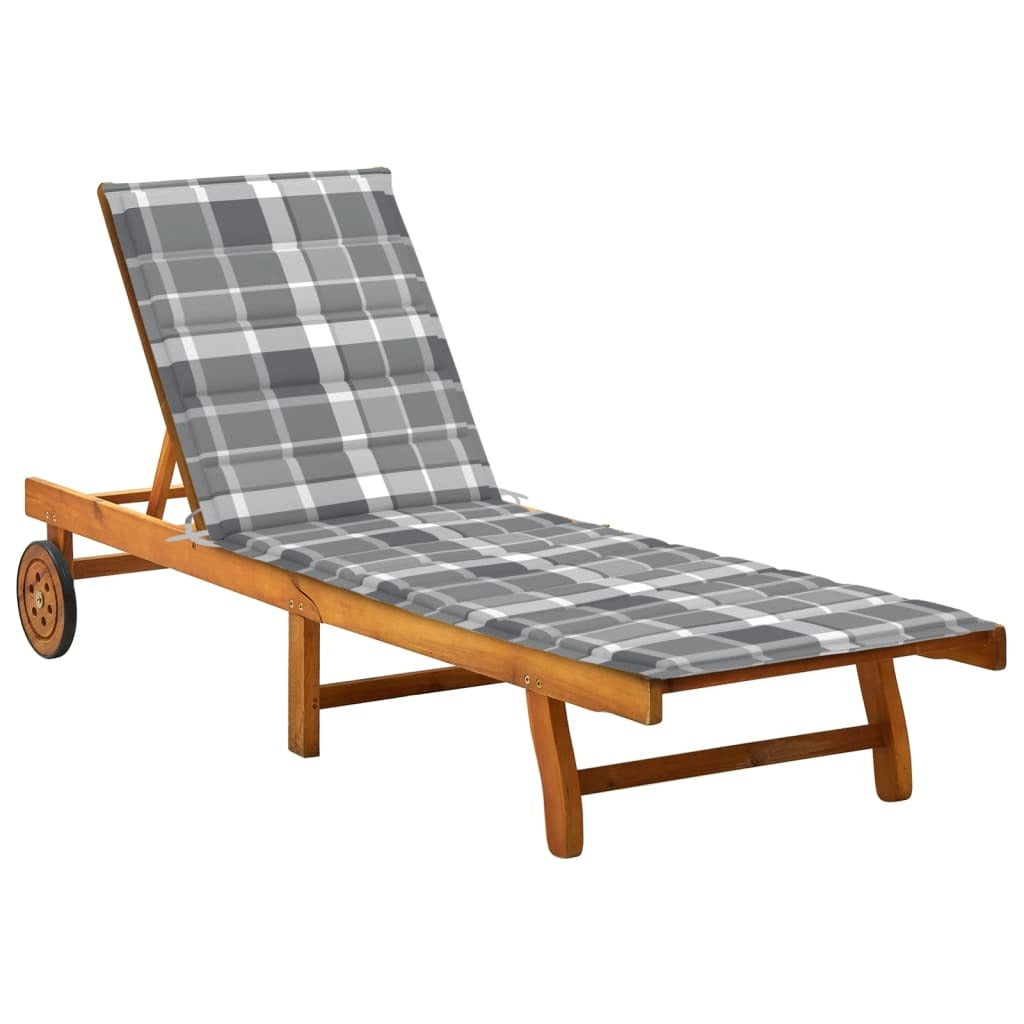 Patio Sun Lounger with Cushion Solid Wood Acacia