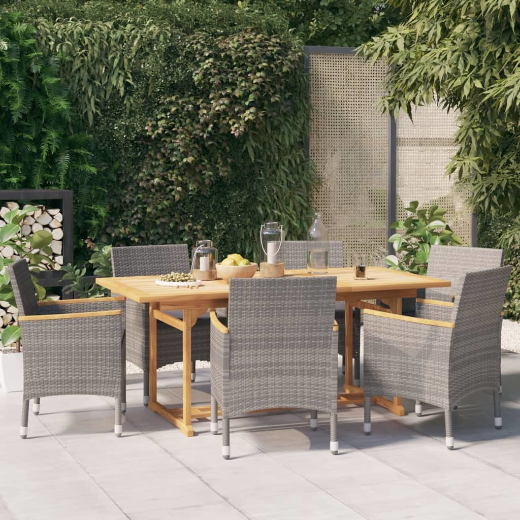 7 Piece Patio Dining Set with Cushions Gray