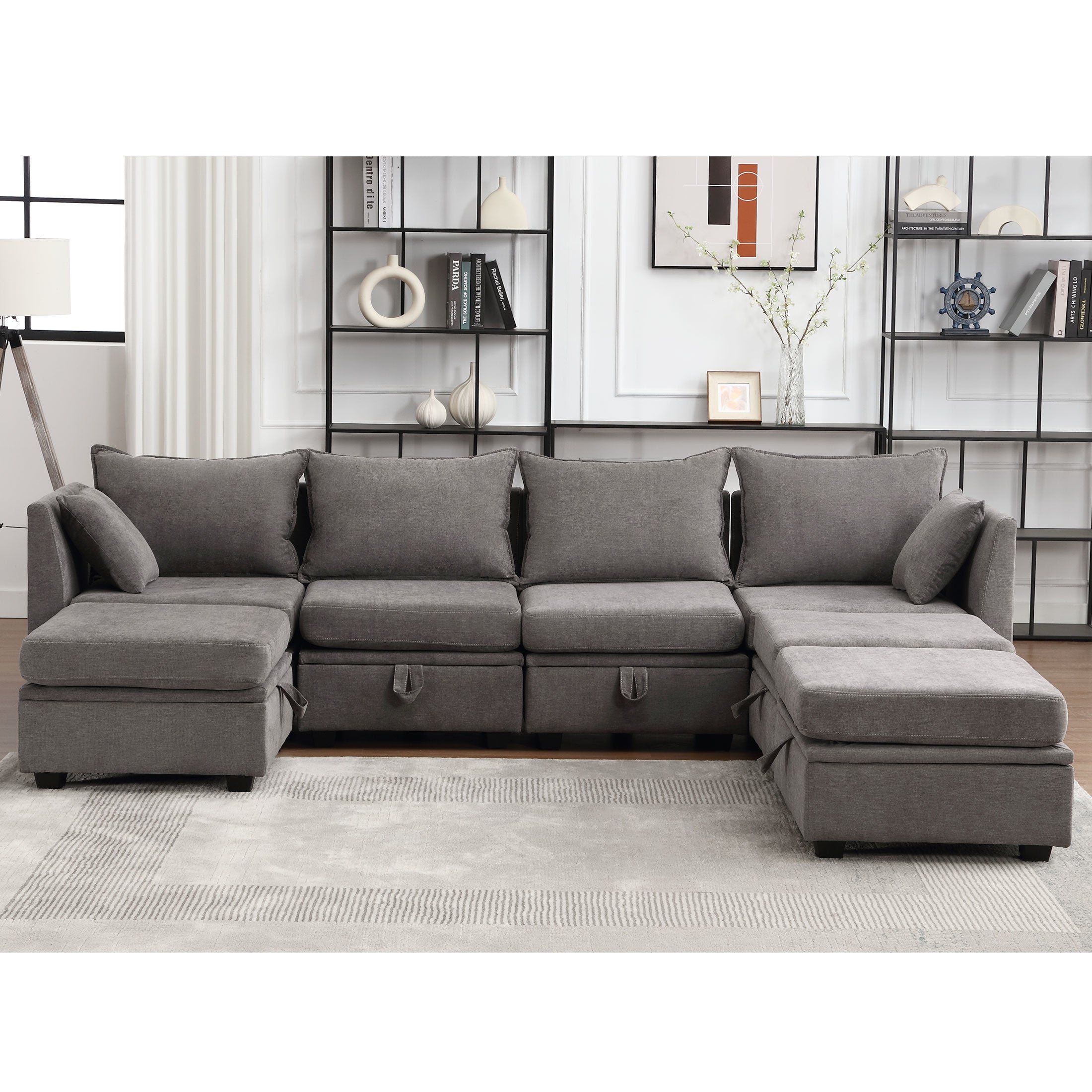 Modular Sectional Sofa, Convertible U Shaped Sofa Couch with Storage, 7 Seat Sleeper Sectional Sofa Set, Flexible Modular Combinations Fabric Couch for Living Room (Grey, 7 Seat Sofa)