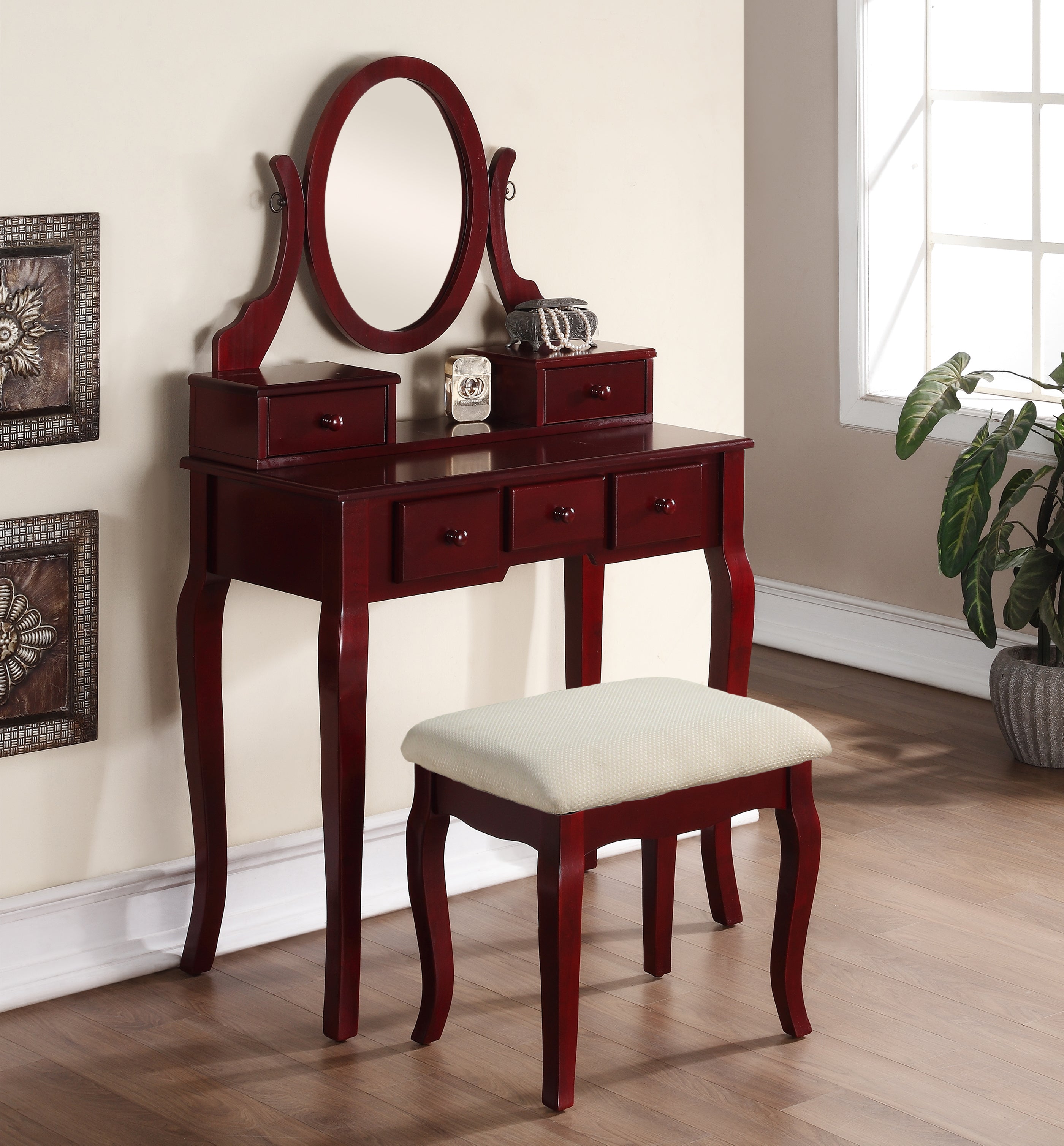 Ashley Wood Make-Up Vanity Table and Stool Set, Cherry