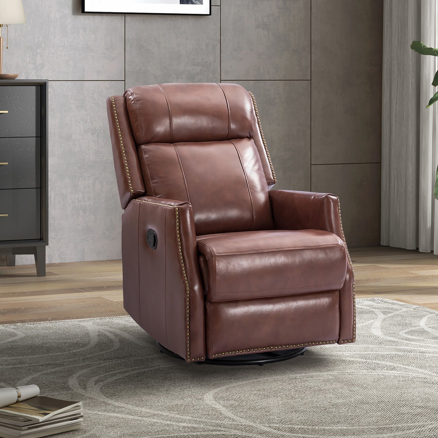 Hesperides Genuine Leather Manual Swivel Recliner