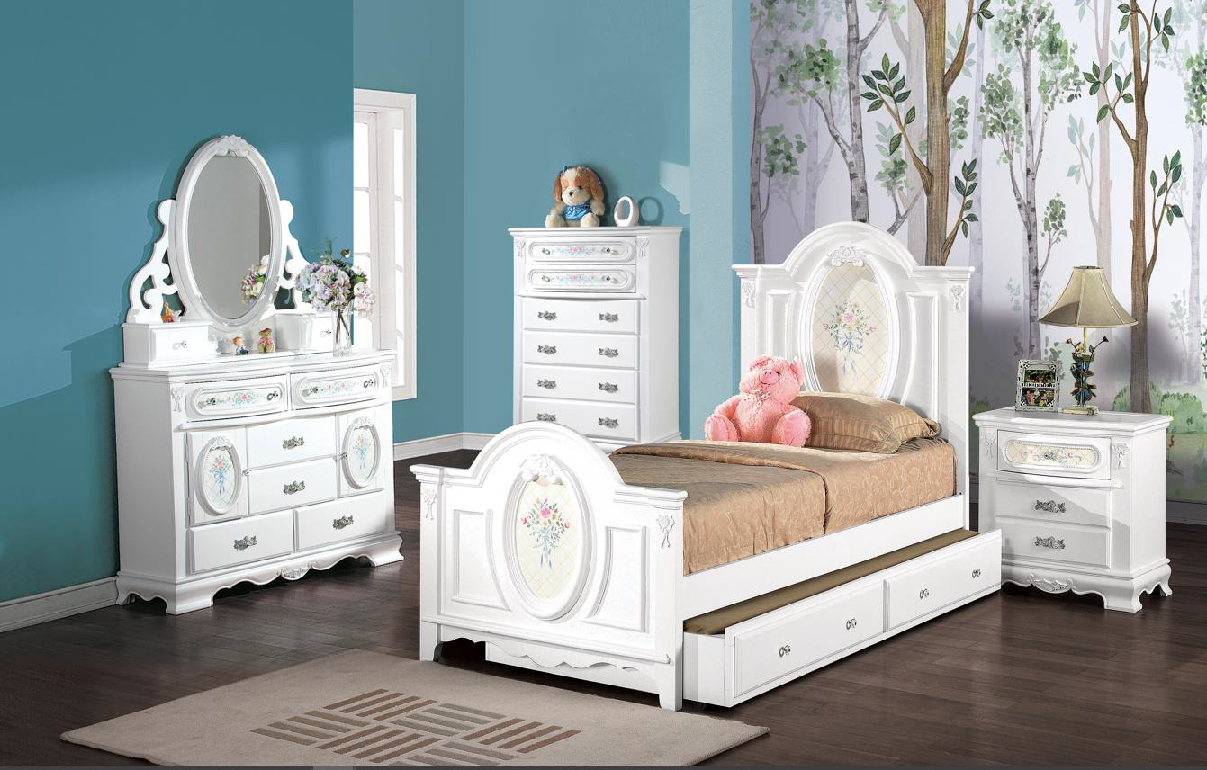 ACME Flora Twin Bed , White Finish BD01645T