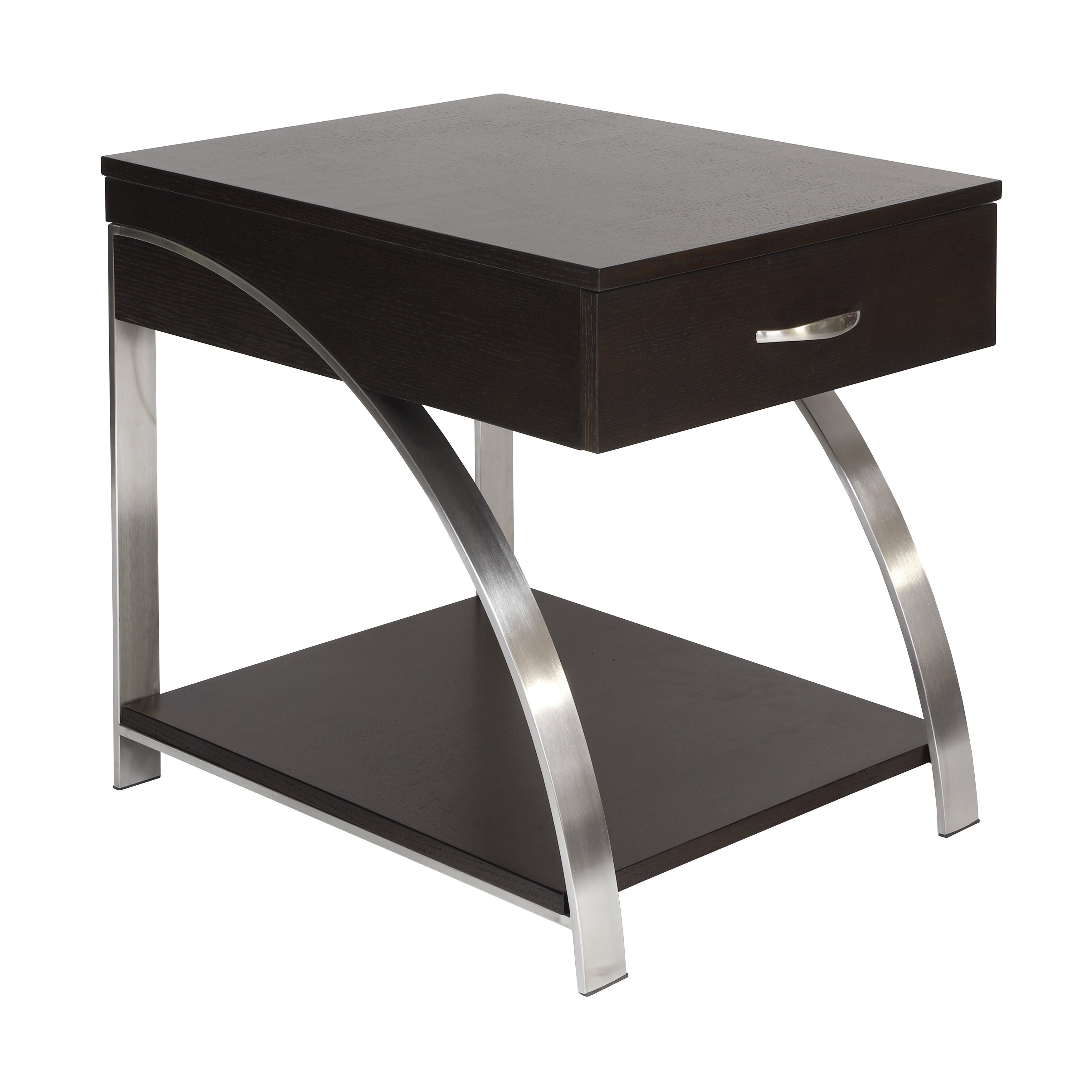 Modern Living Room Furniture 1pc End Table with Drawer Bottom Shelf Espresso Finish Wood Chrome Metal Finish Unique Style Side Table