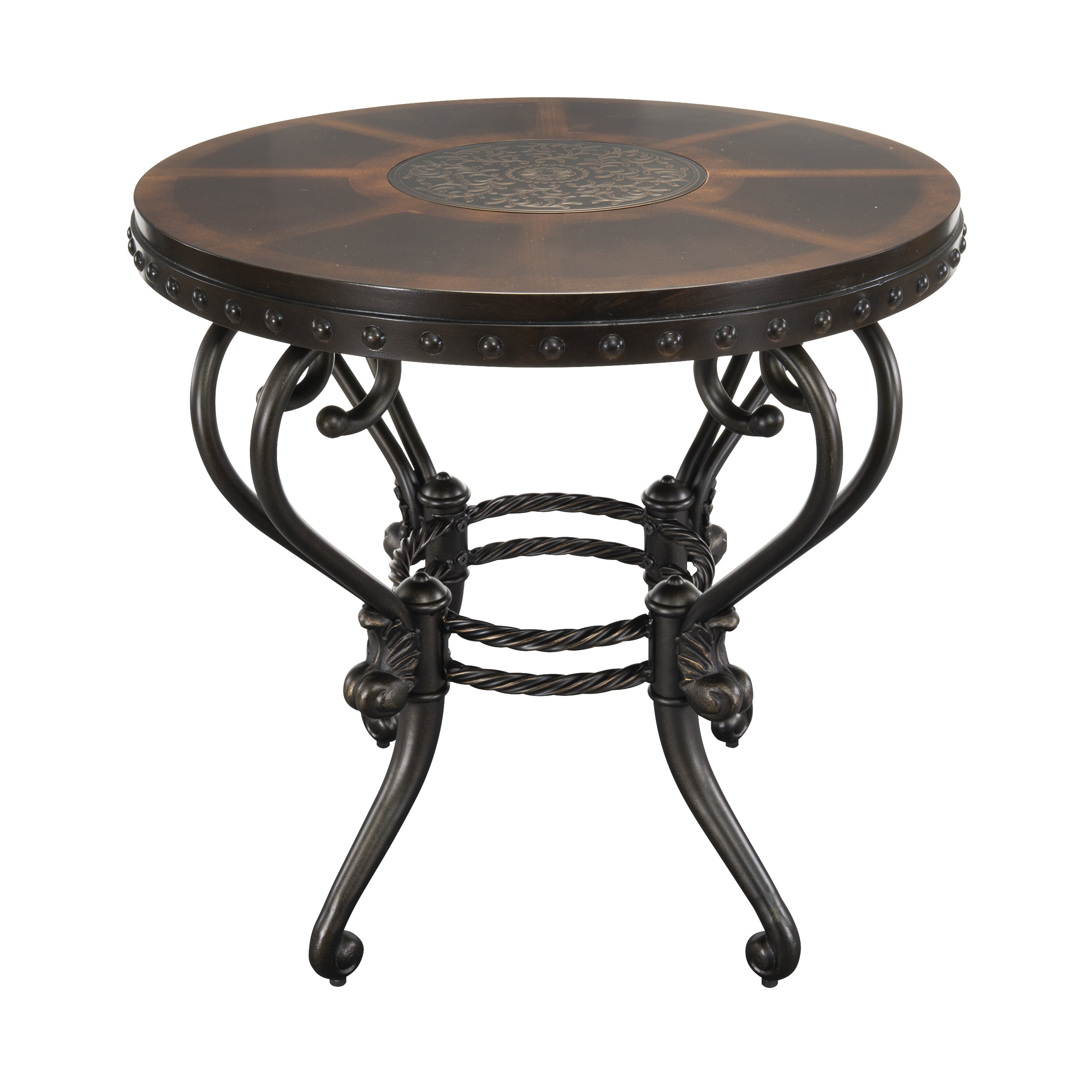 Formal Traditional End Table 1pc Round Decorative Top Curved Metal Base Living Room Furniture Side Table Dark Cherry Finish