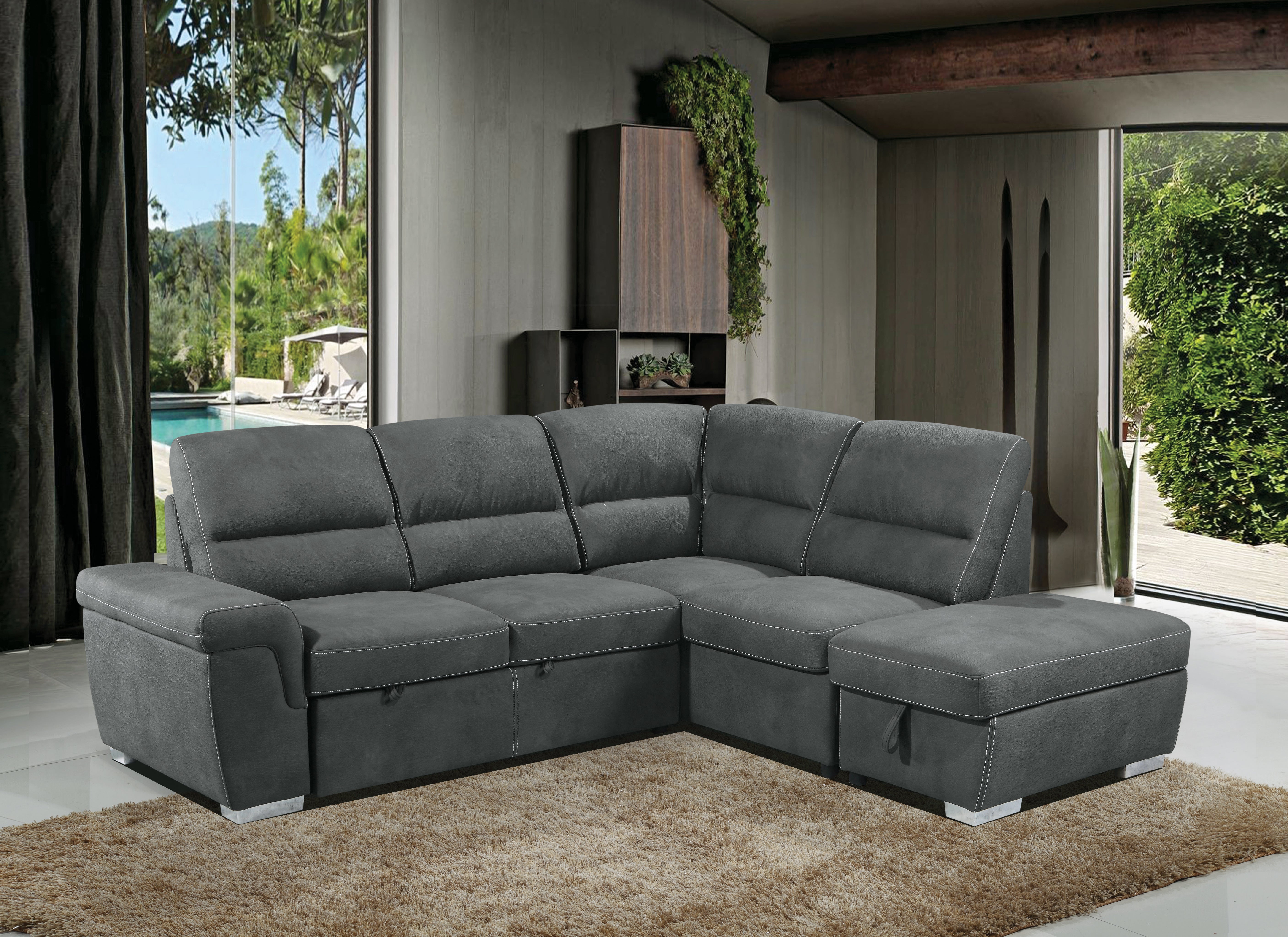 ACME Sagira SECTIONAL SOFA W/SLEEPER Gray Fabric LV01023