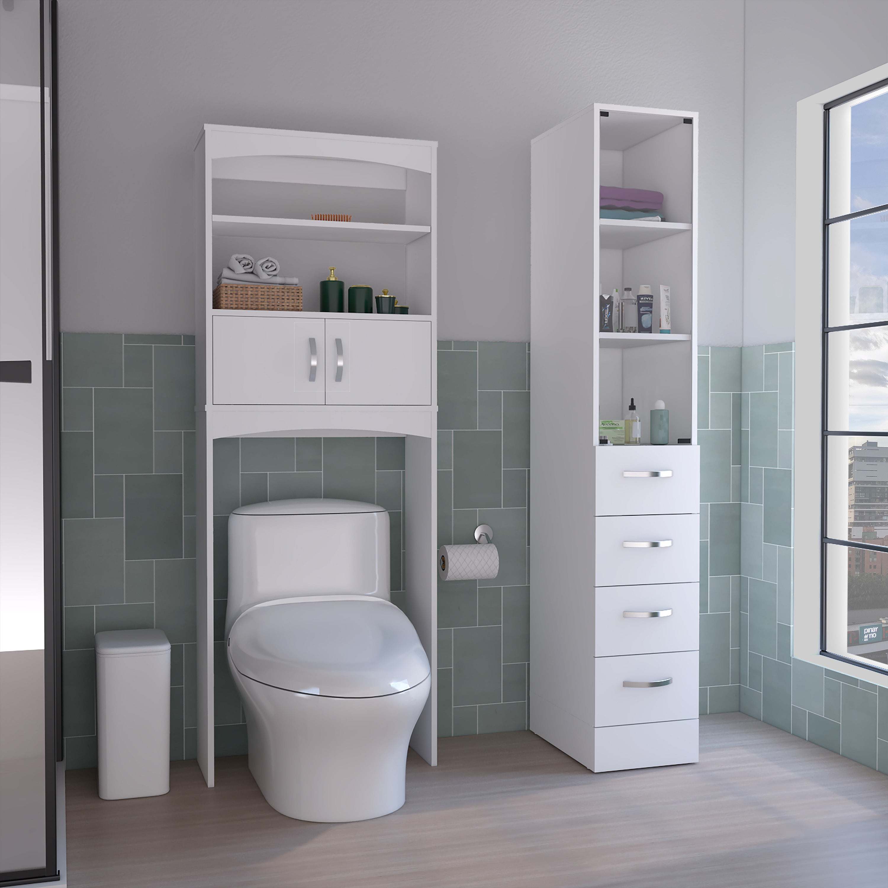 Sheridan 2 Piece Bathroom Set, Magna Linen Cabinet + Valetta Over The Toilet Cabinet, White