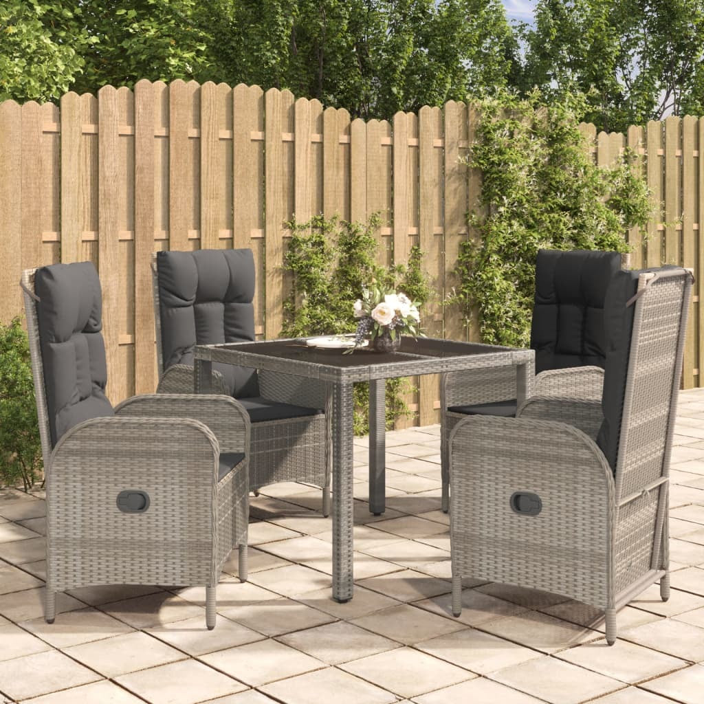 5 Piece Patio Dining Set with Cushions Gray Poly Rattan