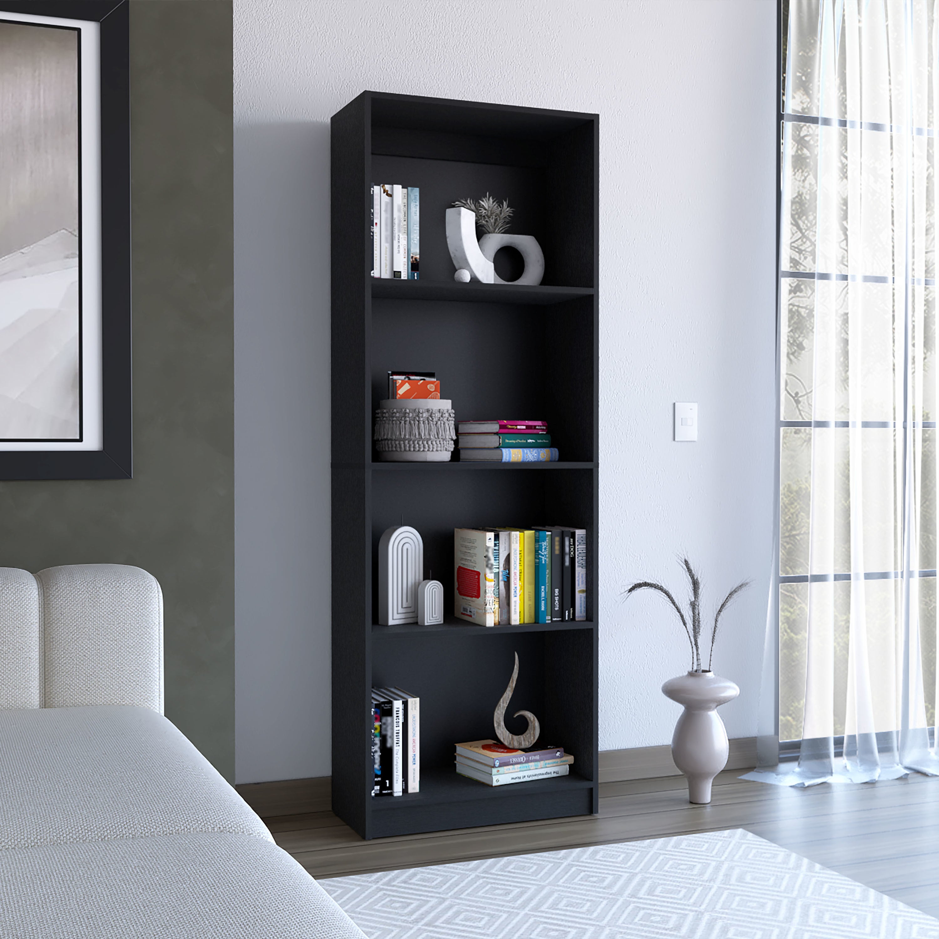 DEPOT E-SHOP Vinton Bookcase with Spacious Tier-Shelving Design, Black