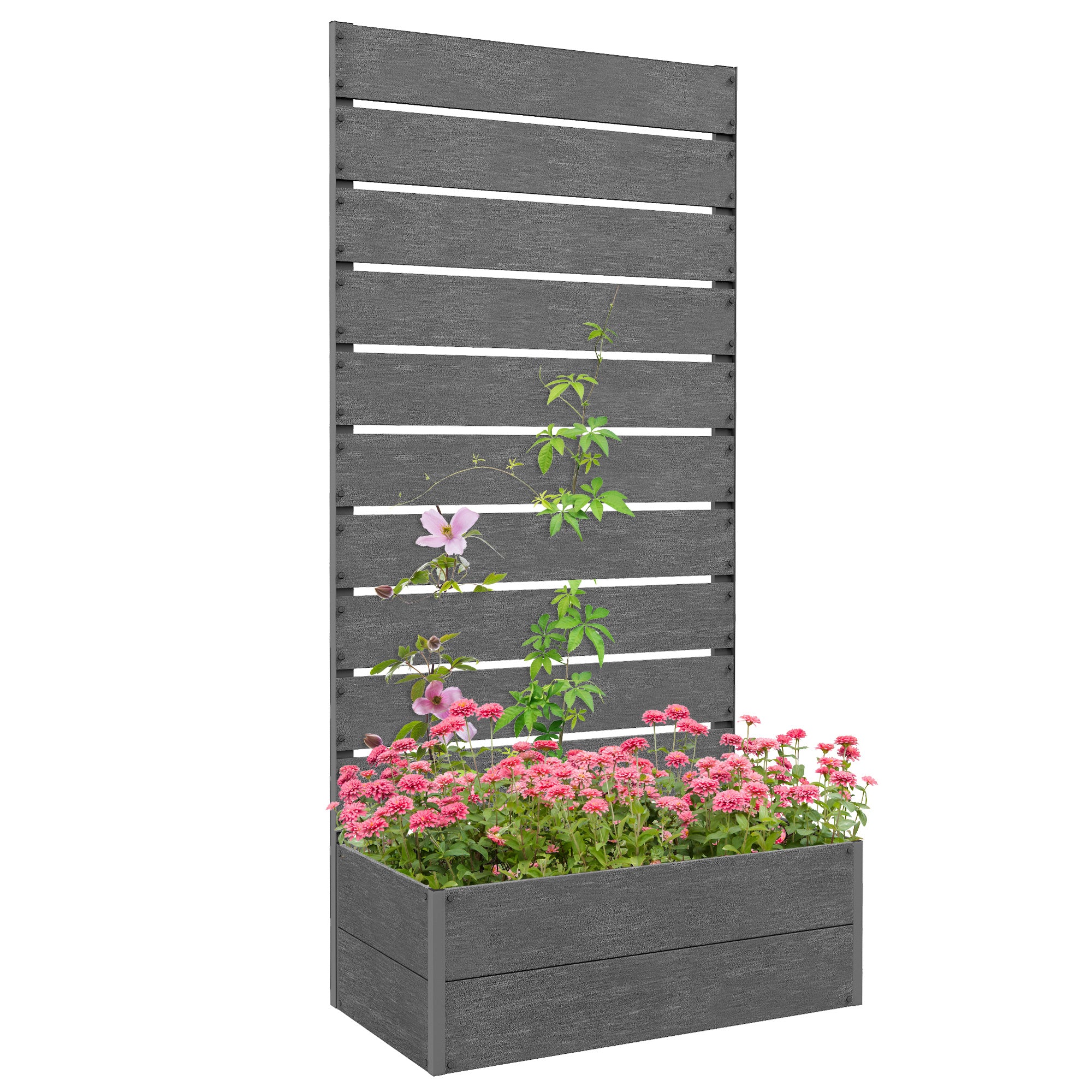 Outsunny Raised Garden Bed with Trellis for Climbing Plants, Planter Box with Drainage Gap, Freestanding Trellis Planter for Outdoor, Patio, Deck, 28.25" x 15" x 59", Gray