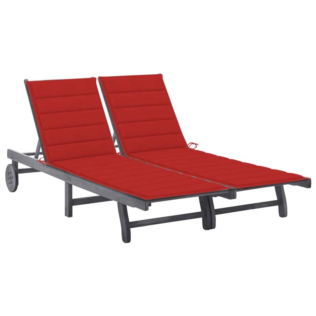 2-Person Patio Sun Lounger with Cushion Gray Solid Acacia Wood