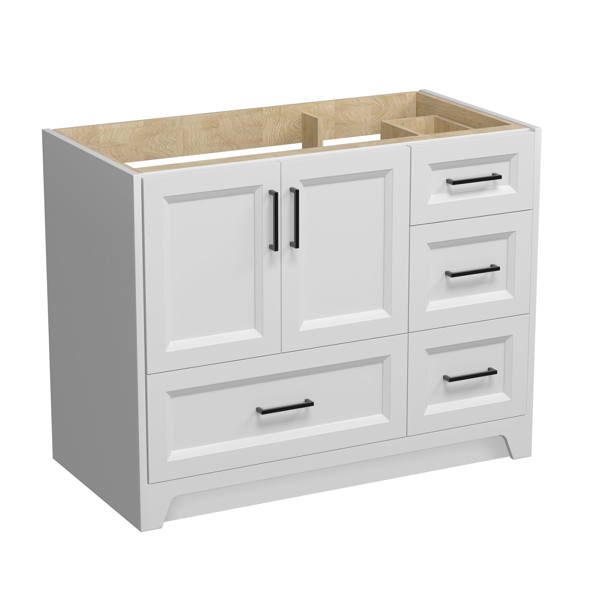 Solid Wood 42 Inch Bathroom Vanity Without Top Sink, Modern Bathroom Vanity Base Only, Birch solid wood and plywood cabinet, Bathroom Storage Cabinet with Double-door cabinet and 4 Drawers, White